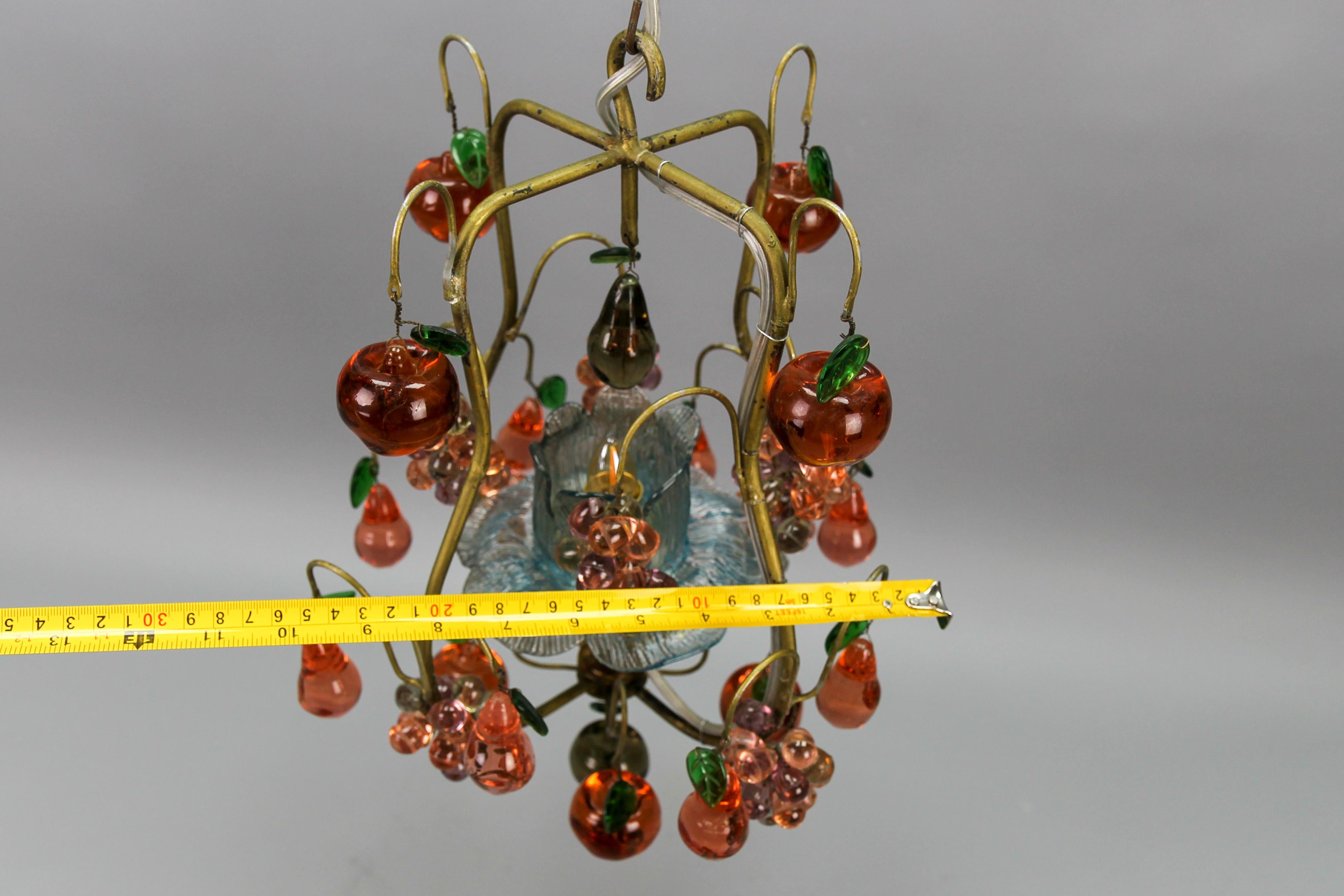 Italian Venetian Pendant Chandelier with Murano Glass Fruits, 1950s For Sale 13
