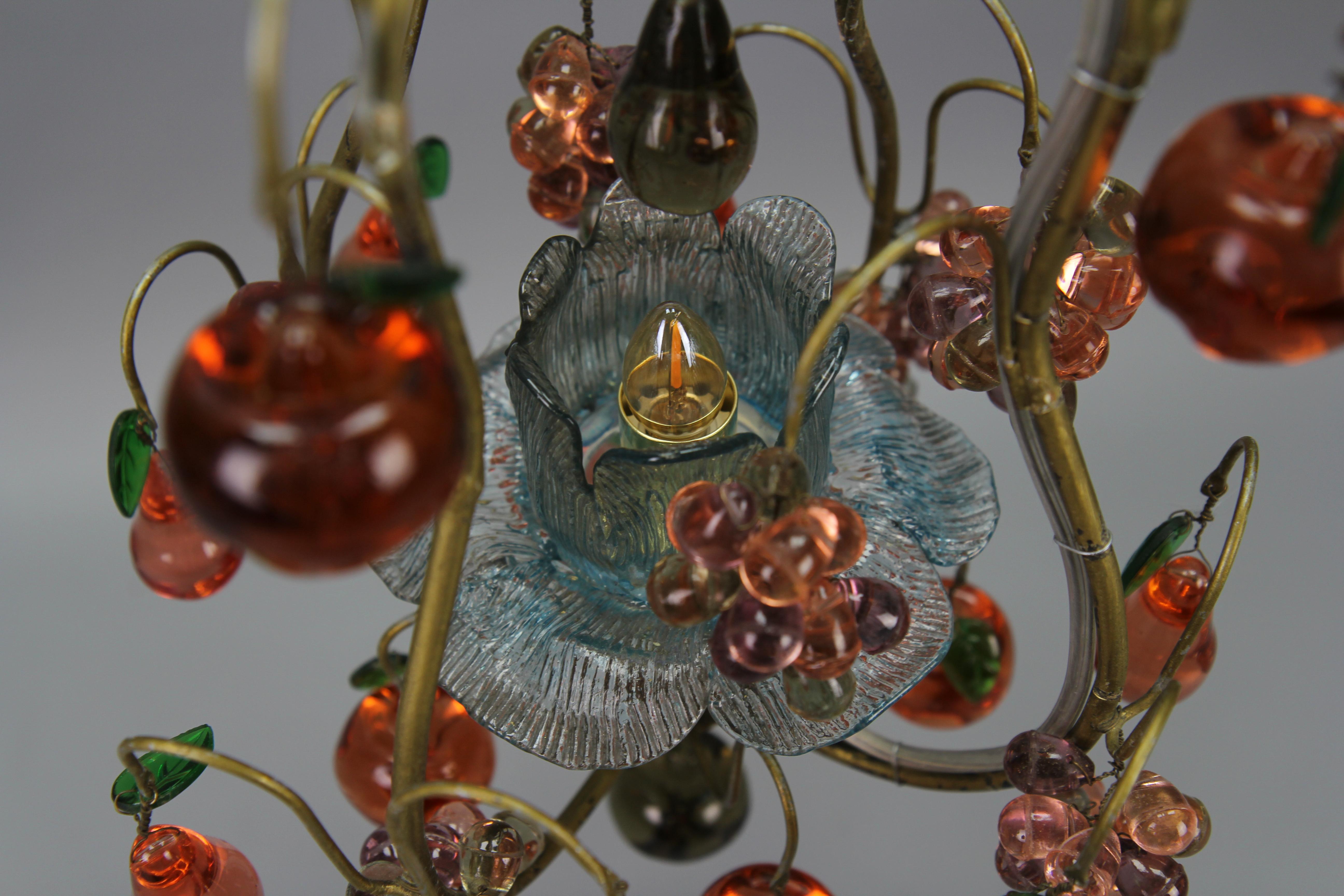 Mid-20th Century Italian Venetian Pendant Chandelier with Murano Glass Fruits, 1950s For Sale