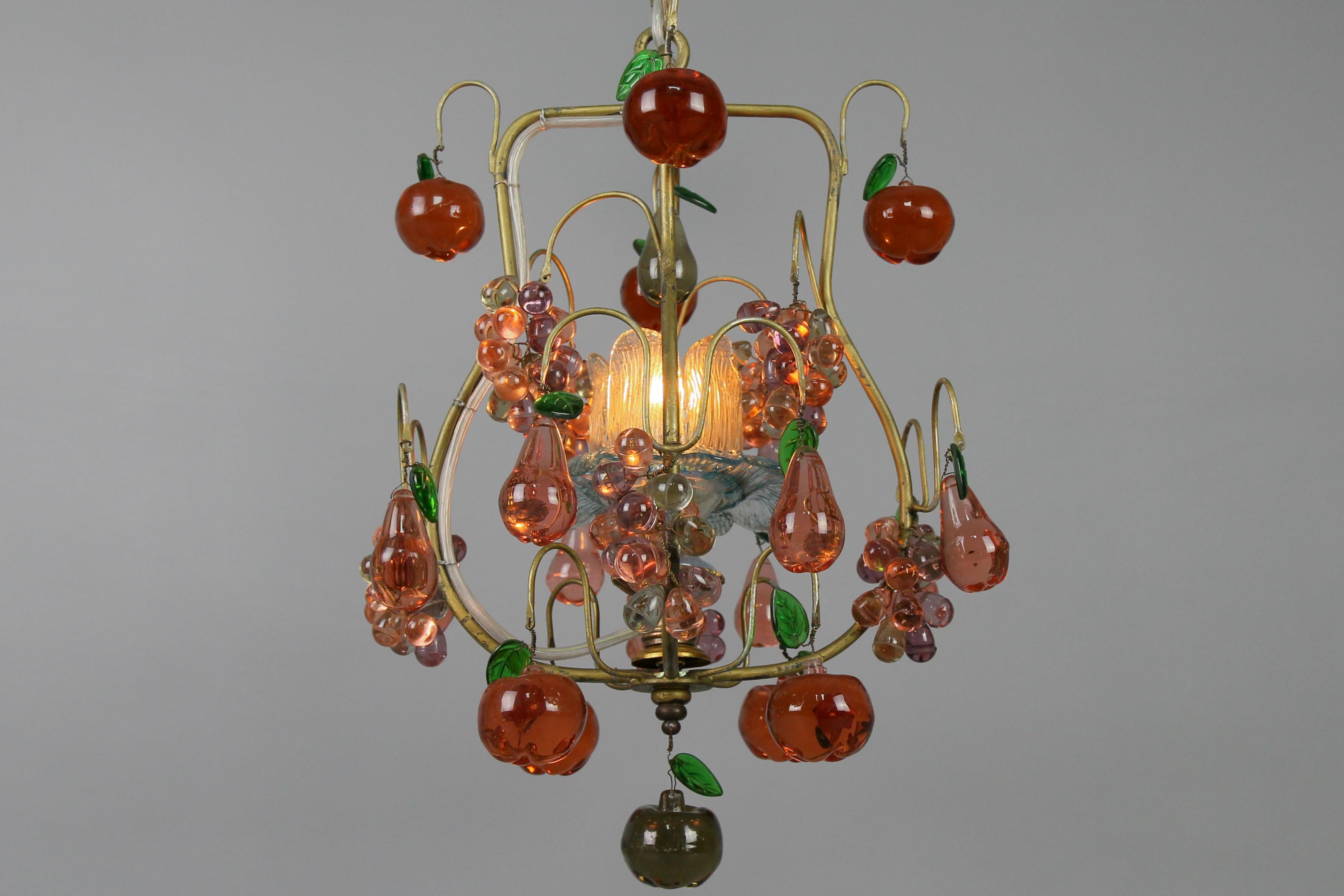 Italian Venetian Pendant Chandelier with Murano Glass Fruits, 1950s For Sale 3