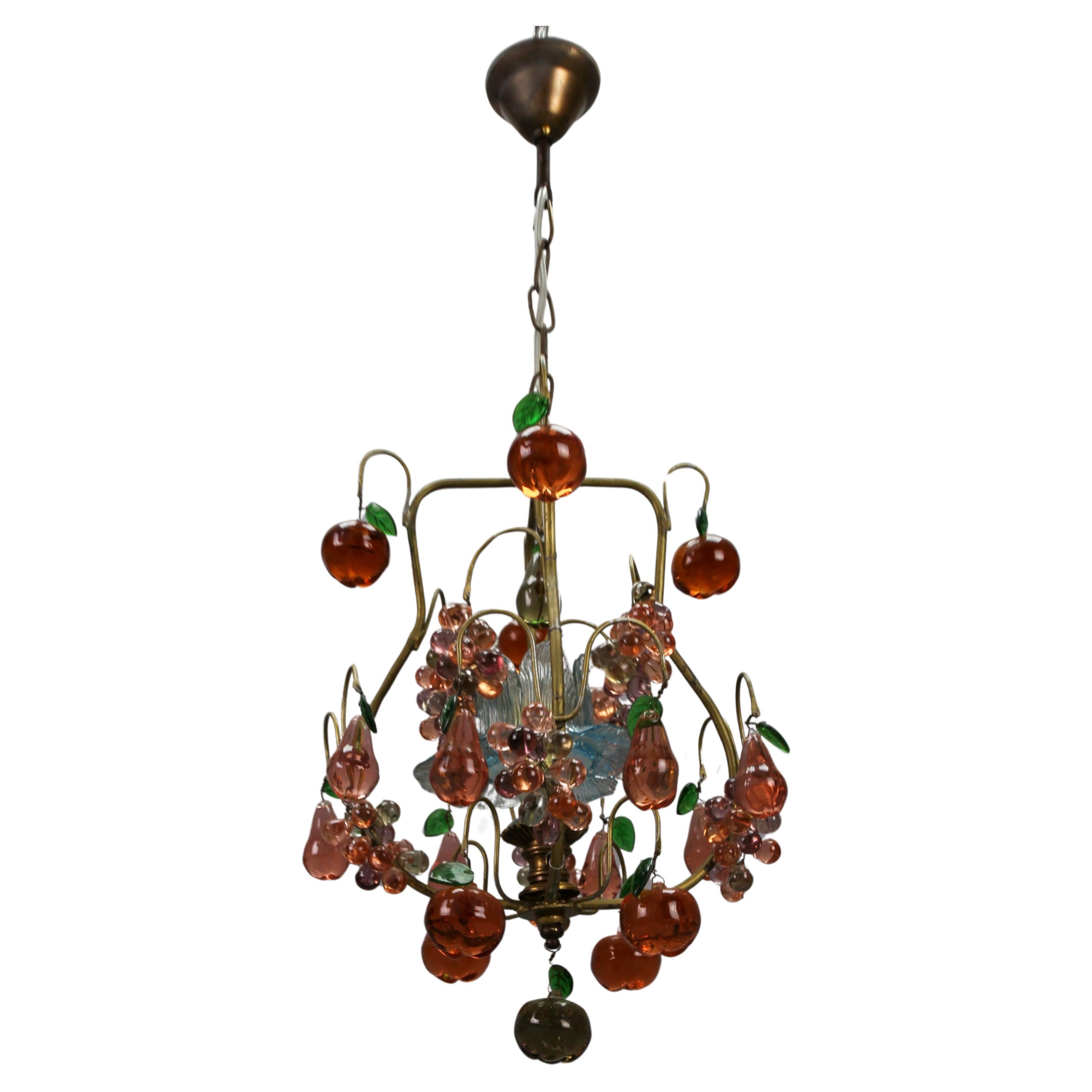 Italian Venetian Pendant Chandelier with Murano Glass Fruits, 1950s For Sale