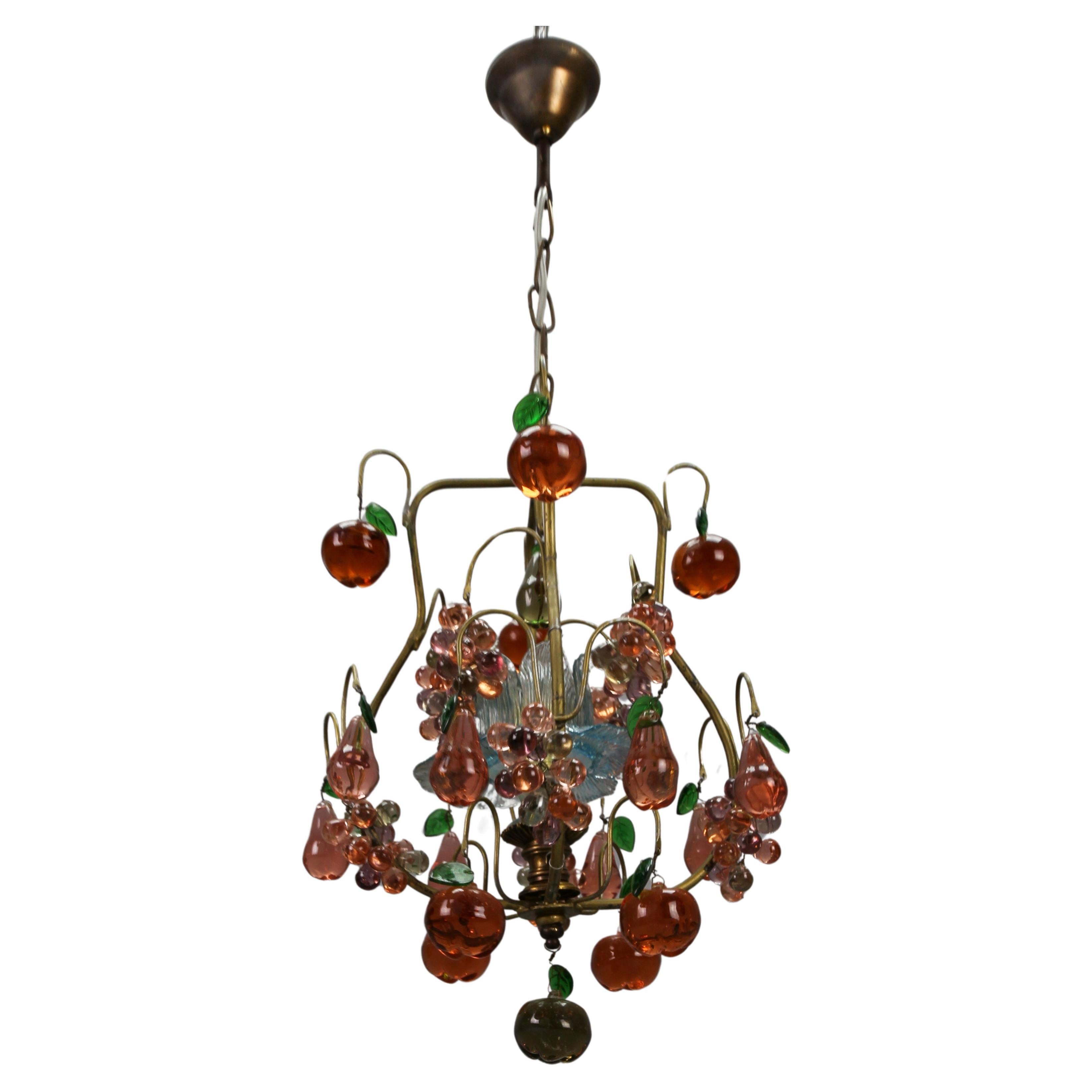 Italian Venetian Pendant Chandelier with Murano Glass Fruits, 1950s