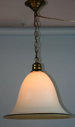 Italian Venetian Pendant Light, Art Glass, Brown Trim, 1960s Design
