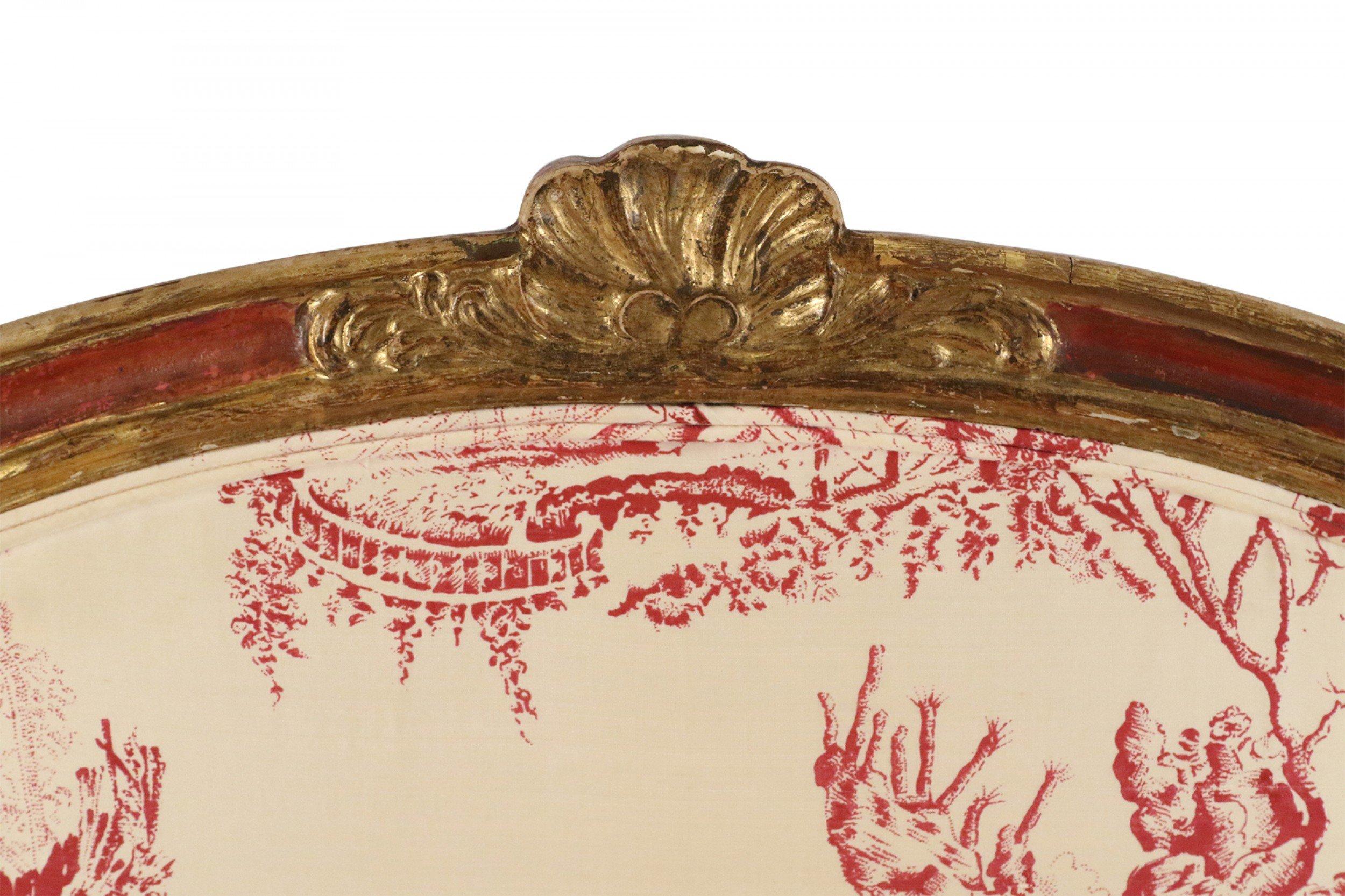 Fauteuils italiens vénitiens tapissés avec cadre rouge et motif toile en vente 2