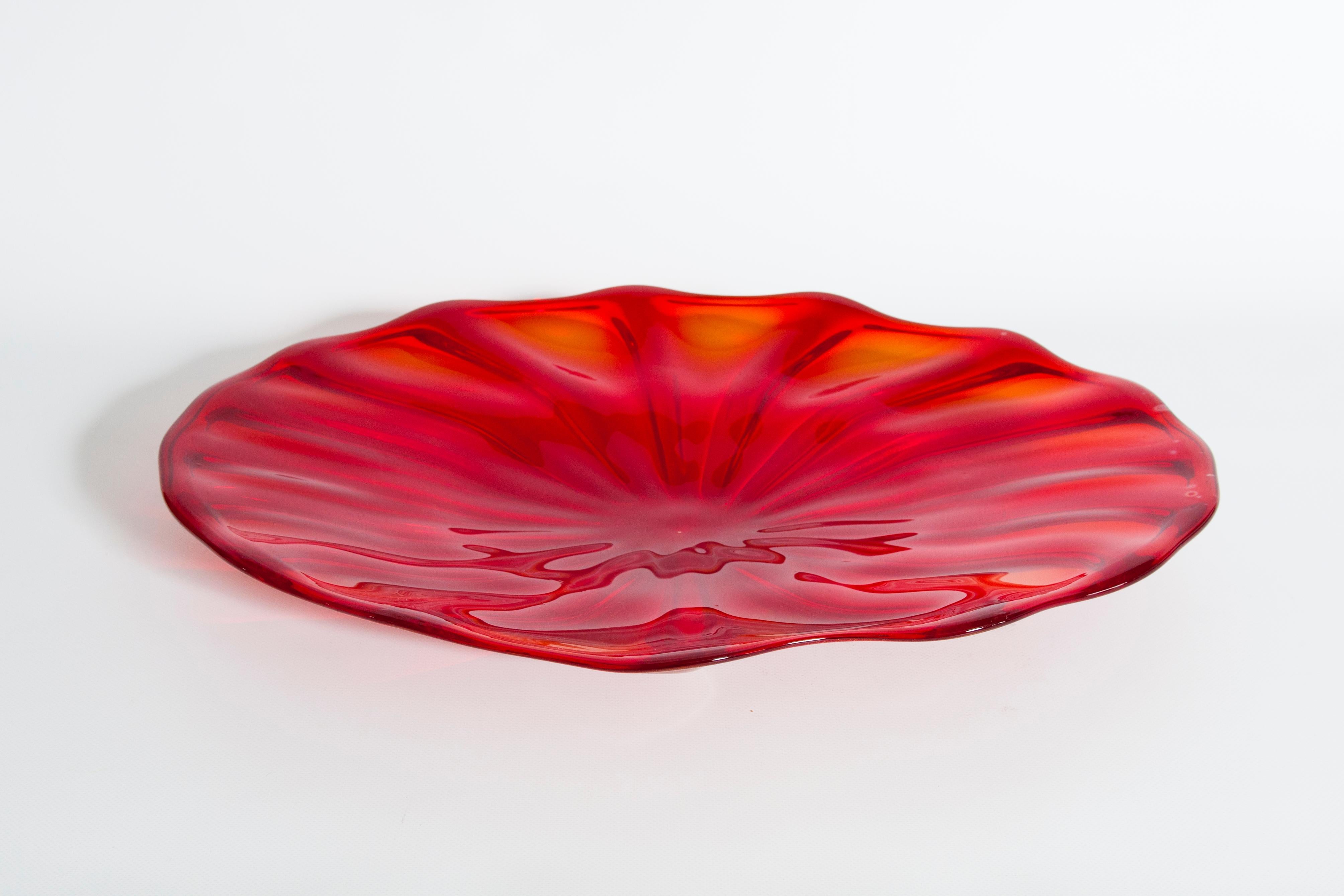 Modern Italian Venetian Red Murano Glass Centerpiece with Submerged Gold, 2000s For Sale
