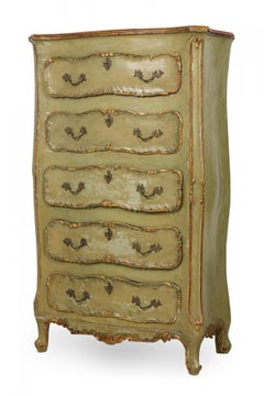 Italian Venetian/Rococo Green Painted & Parcel Gilt 5 Drawer Semainier/Dresser