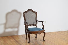 Italian, Venetian, Rococo Period Walnut and Caned Armchair, Mid-18th Century