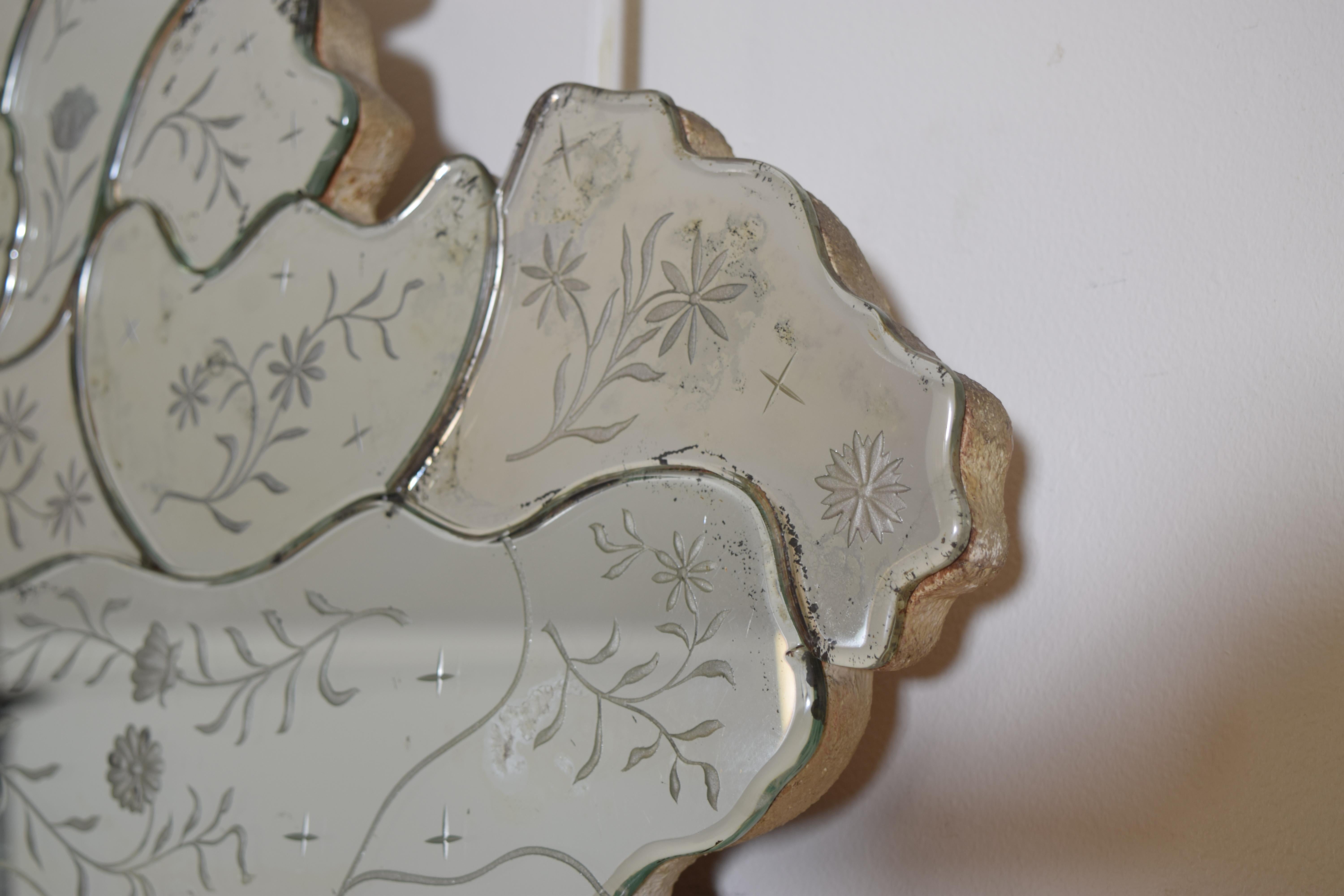 Italian, Venetian Rococo Style Etched & Beveled Glass Mirror, last quarter 19thc 1