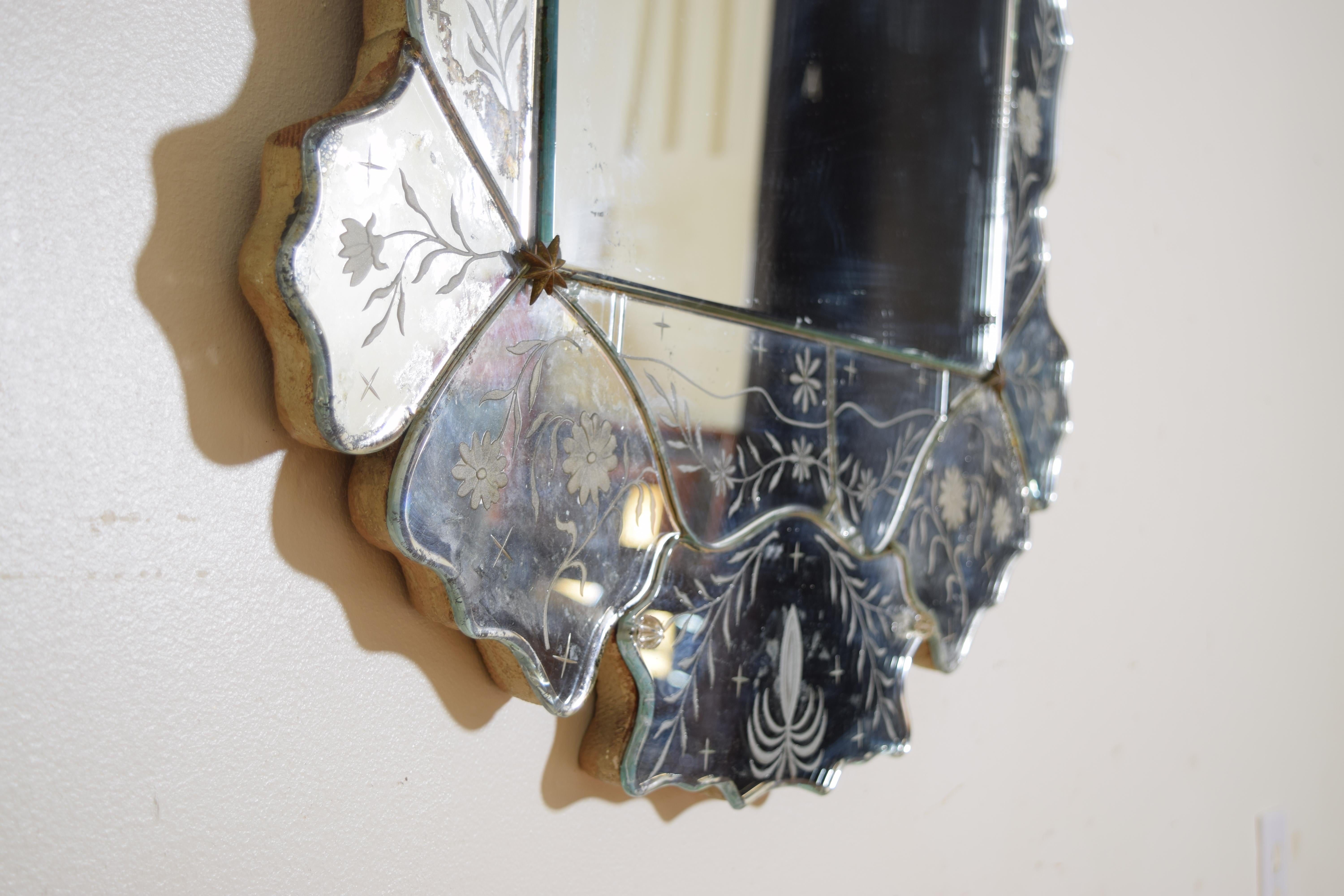 Italian, Venetian Rococo Style Etched & Beveled Glass Mirror, last quarter 19thc 2