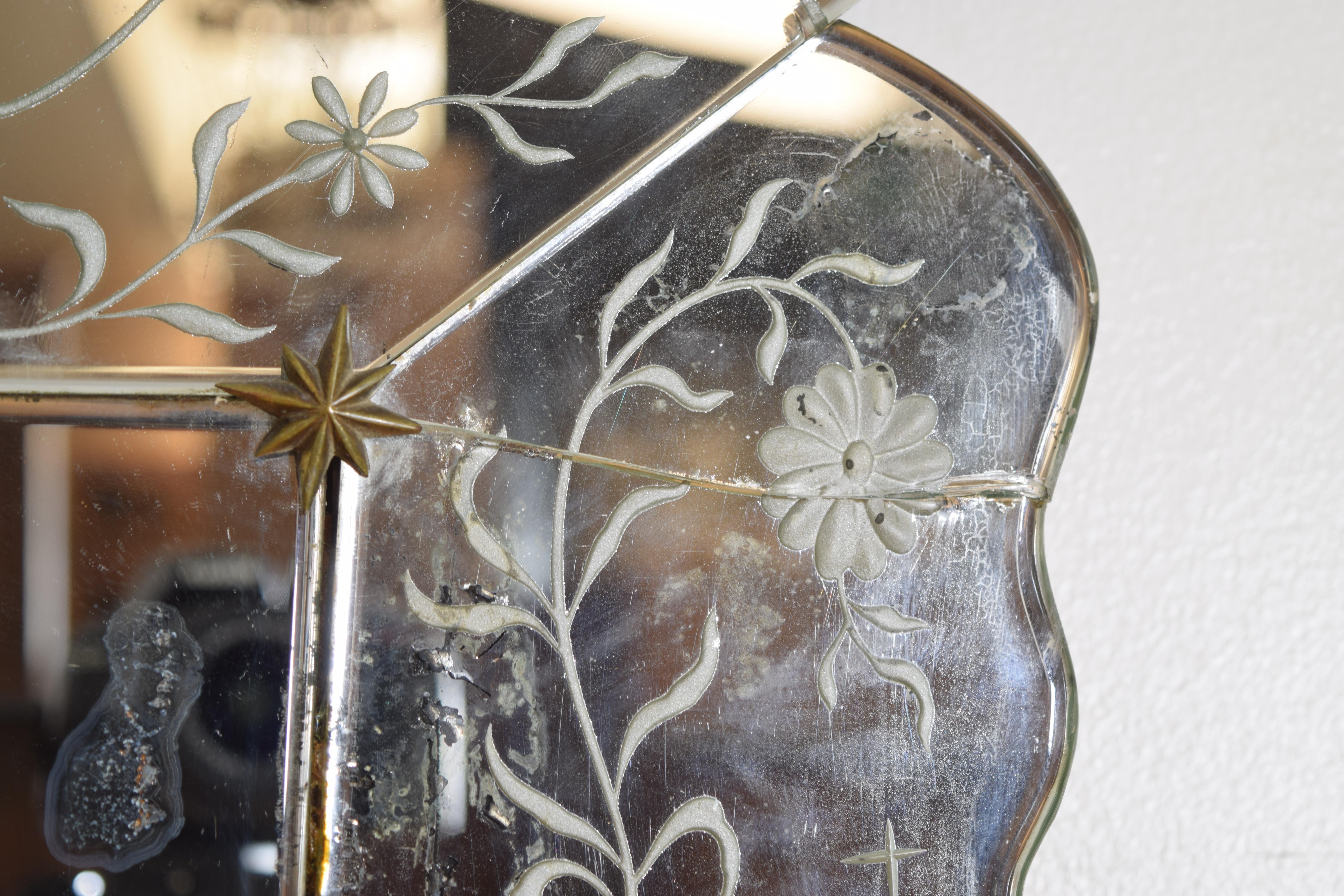 Italian, Venetian Rococo Style Etched & Beveled Glass Mirror, last quarter 19thc 3