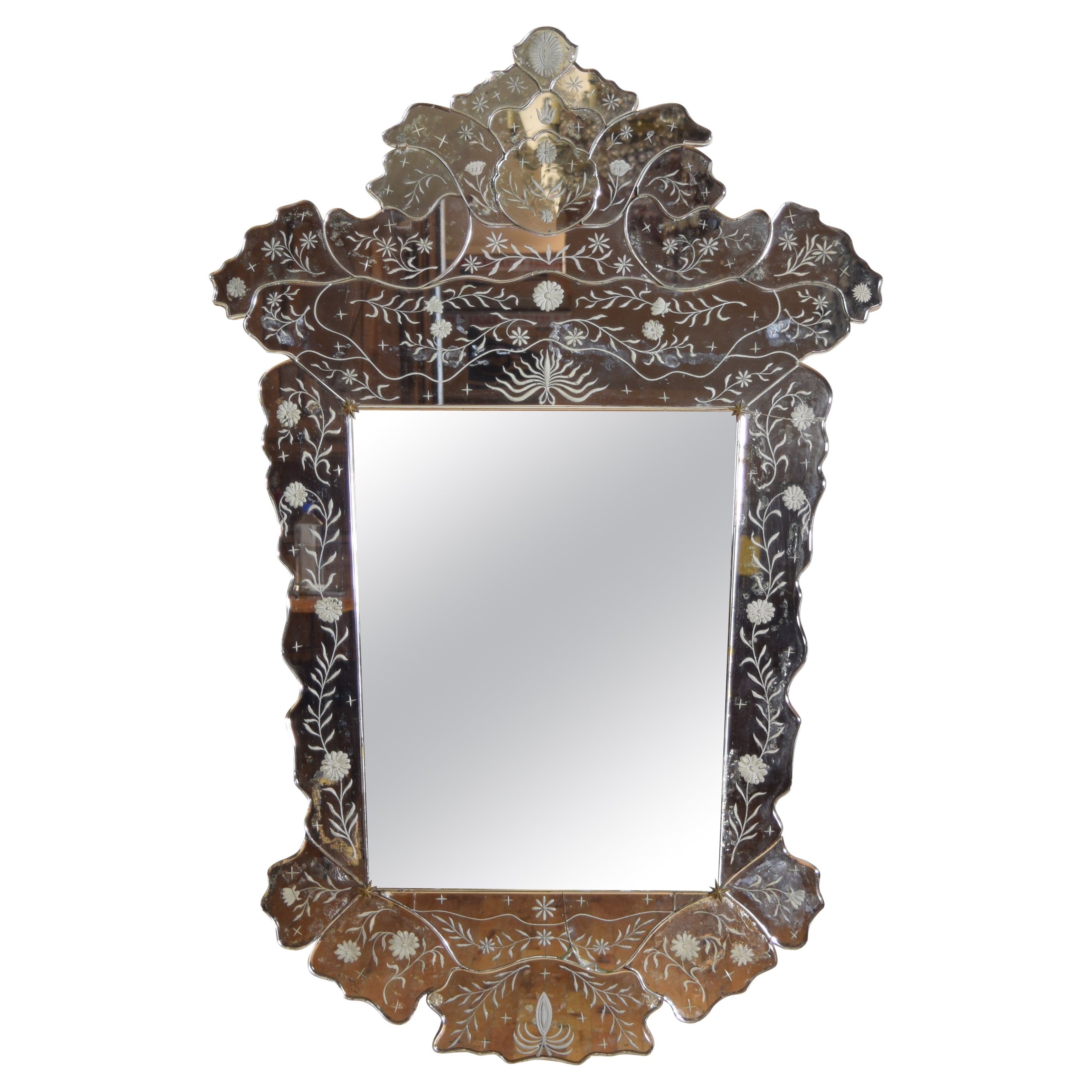 Italian, Venetian Rococo Style Etched & Beveled Glass Mirror, last quarter 19thc