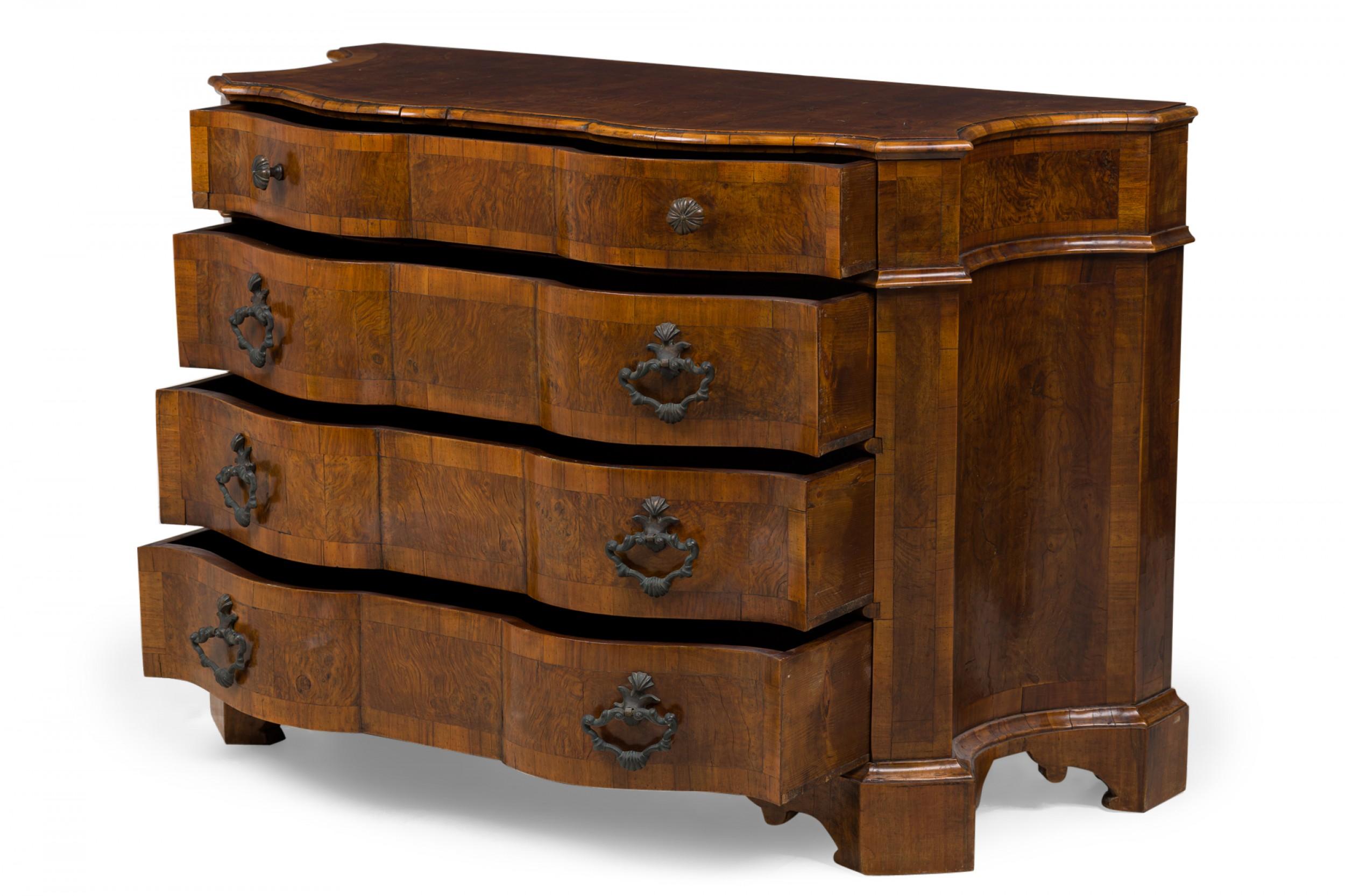 Italian Venetian Serpentine Olivewood & Bronze Mounted 4 Drawer Commode / Chest For Sale 1