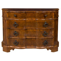 Antique Italian Venetian Serpentine Olivewood & Bronze Mounted 4 Drawer Commode / Chest