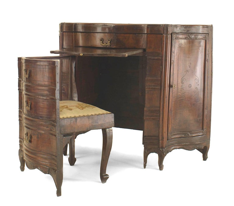 Italian Venetian Serpentine Shaped Desk With Interior Chair For