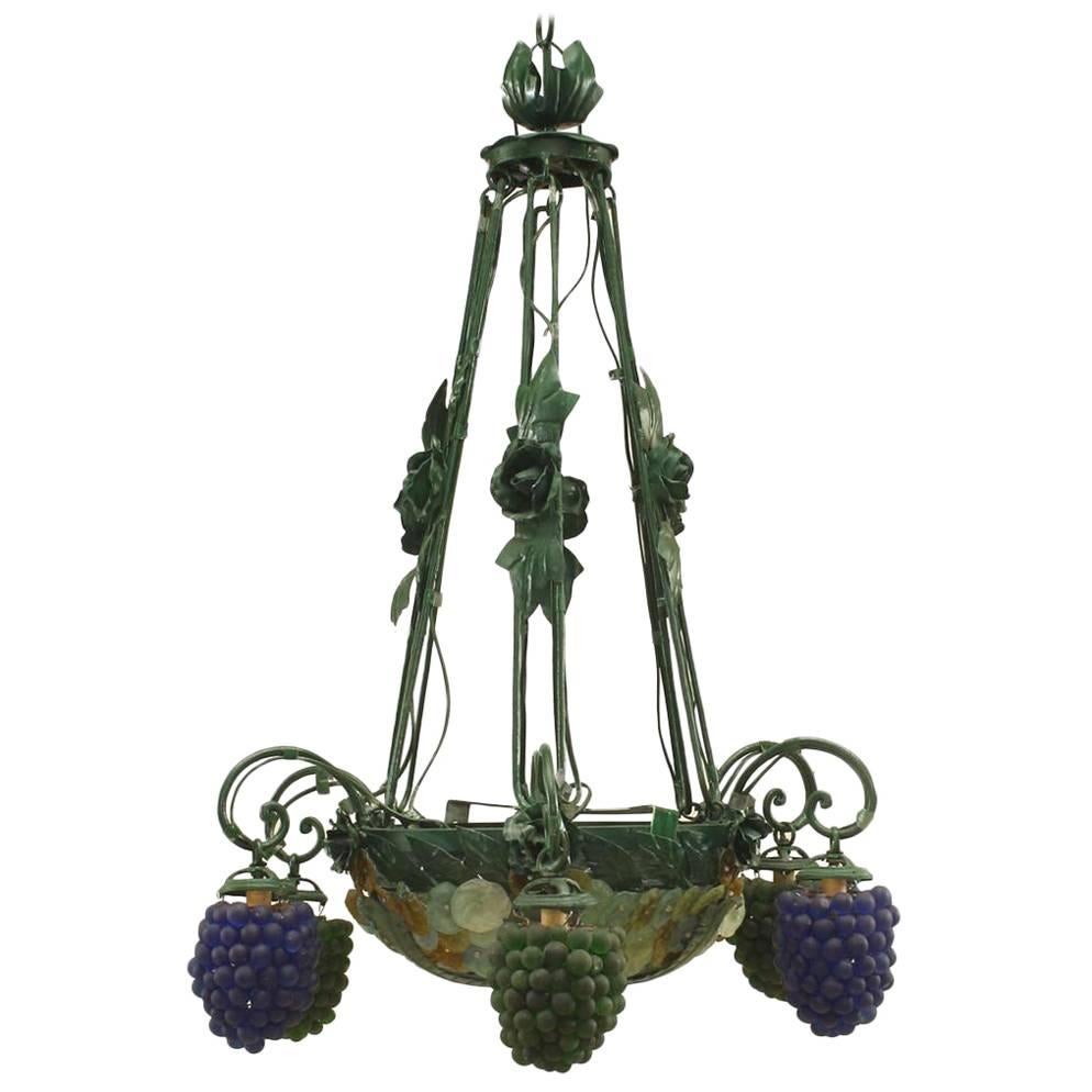Lustre vénitien italien de Murano à grappes de raisins et de fleurs