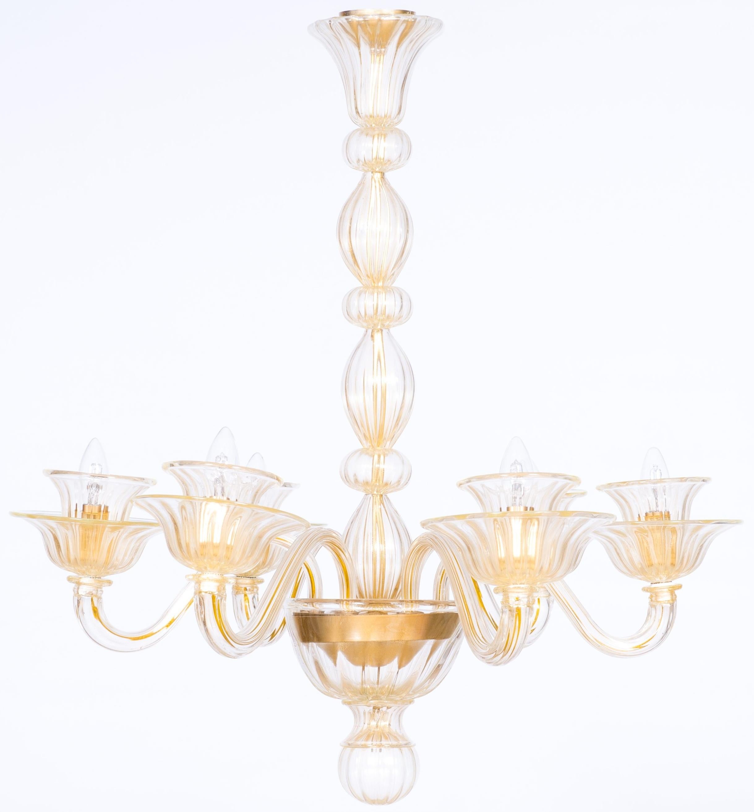 Mid-Century Modern Refined Gold Spheres and round shaped Murano Glass Chandelier Contemporary Italy For Sale