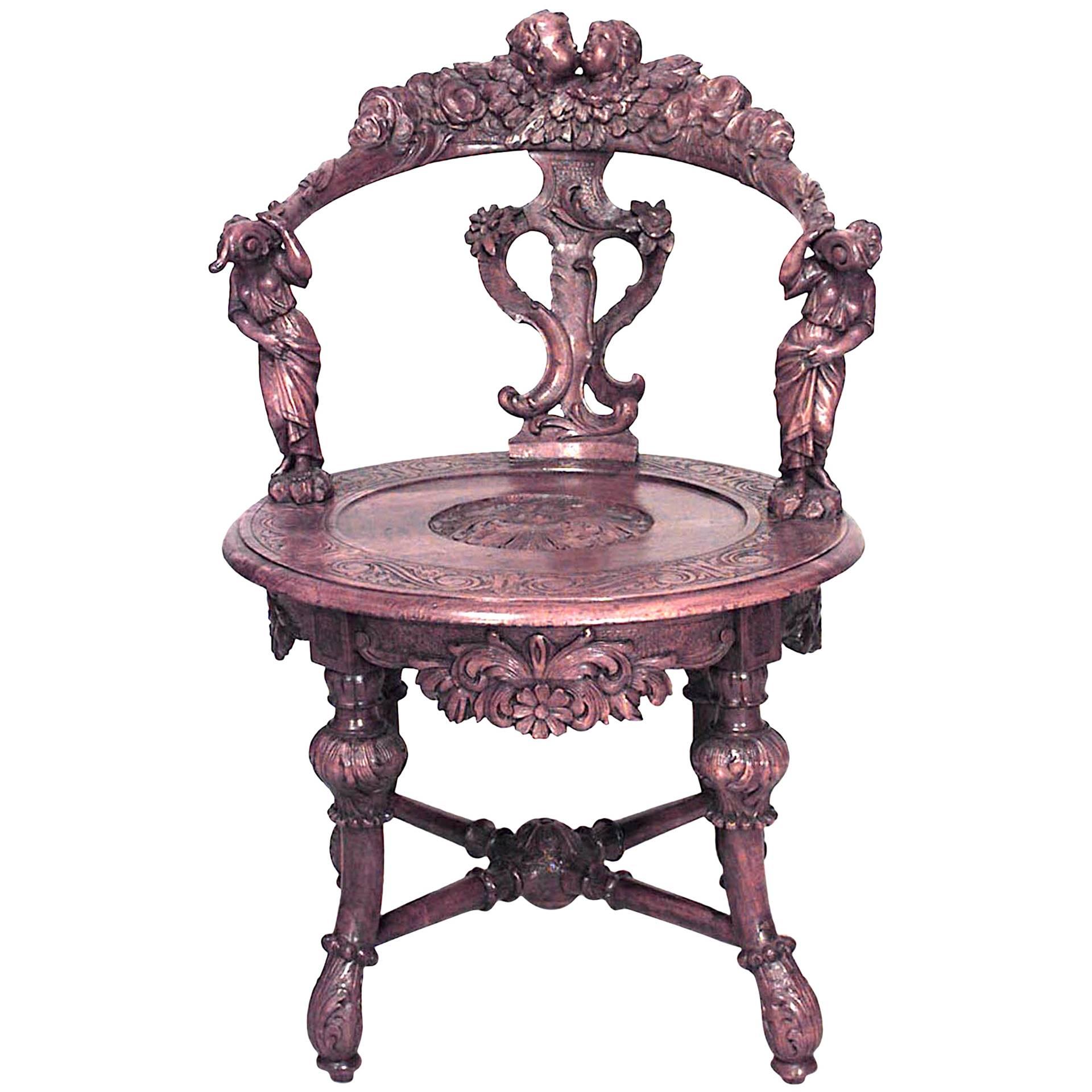 Italian Venetian Carved Round Back Armchair For Sale