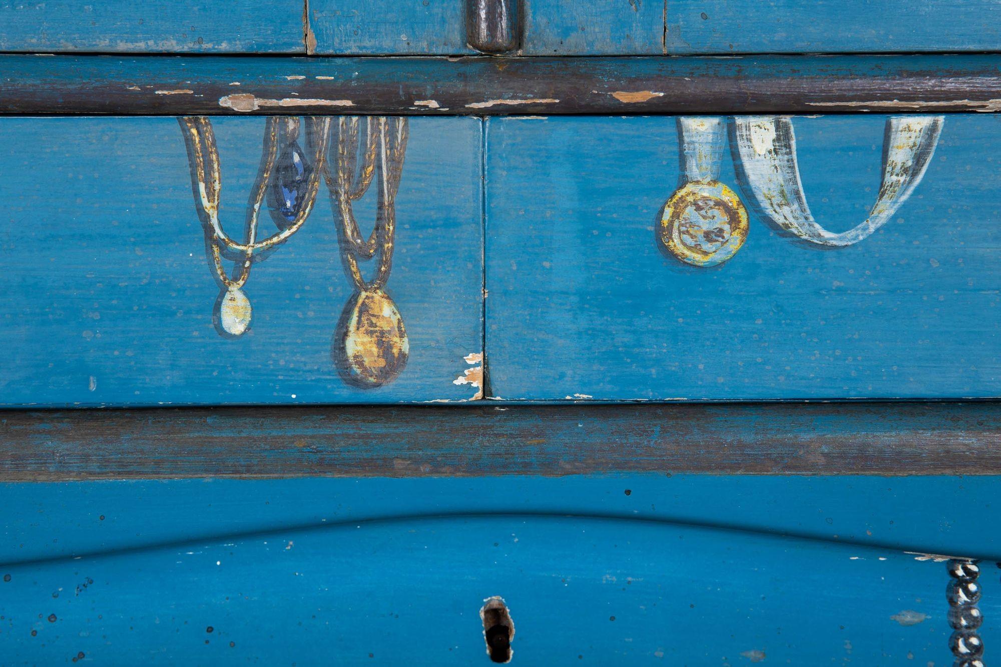 Italian Venetian Style Blue-Painted Trompe l'Oeil Secretary Desk For Sale 9