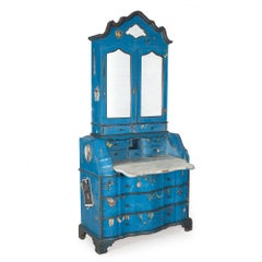 Italian Venetian Style Blue-Painted Trompe l'Oeil Secretary Desk