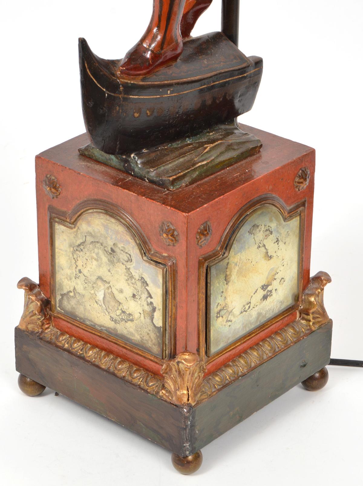 Renaissance Revival Italian Venetian Style Carved Paint and Gilt Figural Table Lamp
