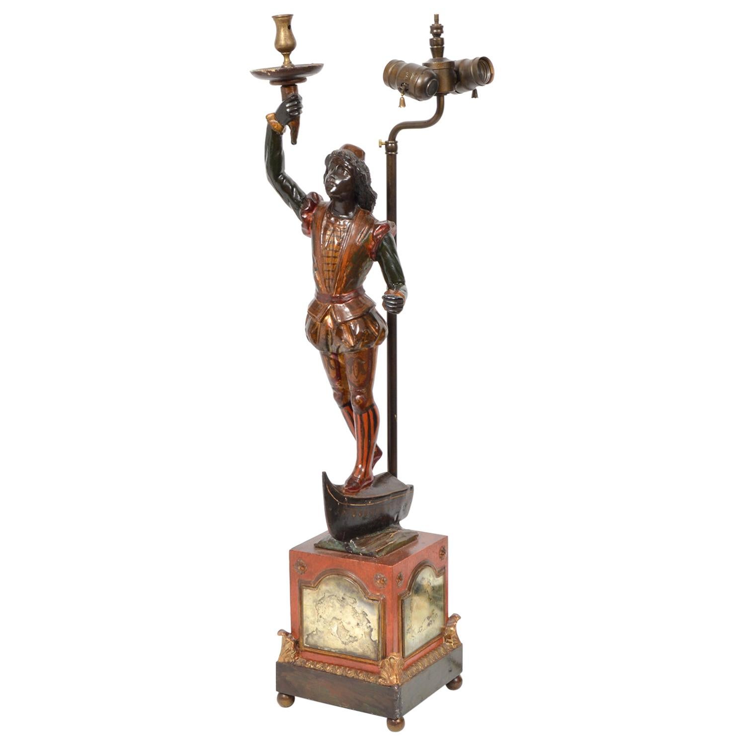 Italian Venetian Style Carved Paint and Gilt Figural Table Lamp