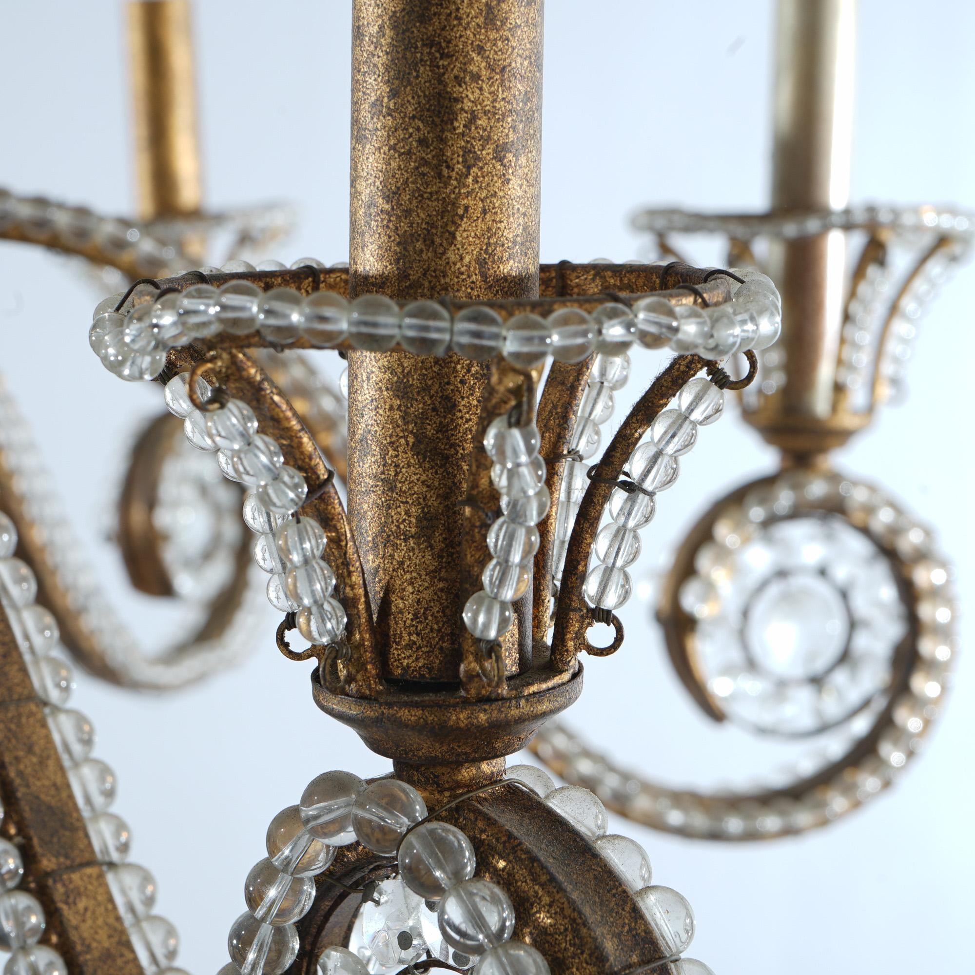 Italienischer Kronleuchter im venezianischen Stil aus geschliffenem Kristall, Glasperlen und vergoldetem Metall mit sechs Lichtern im Angebot 4