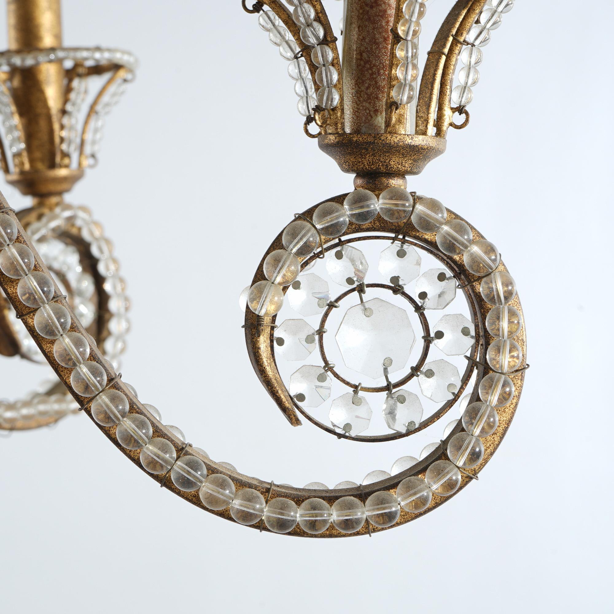 Italienischer Kronleuchter im venezianischen Stil aus geschliffenem Kristall, Glasperlen und vergoldetem Metall mit sechs Lichtern im Angebot 5