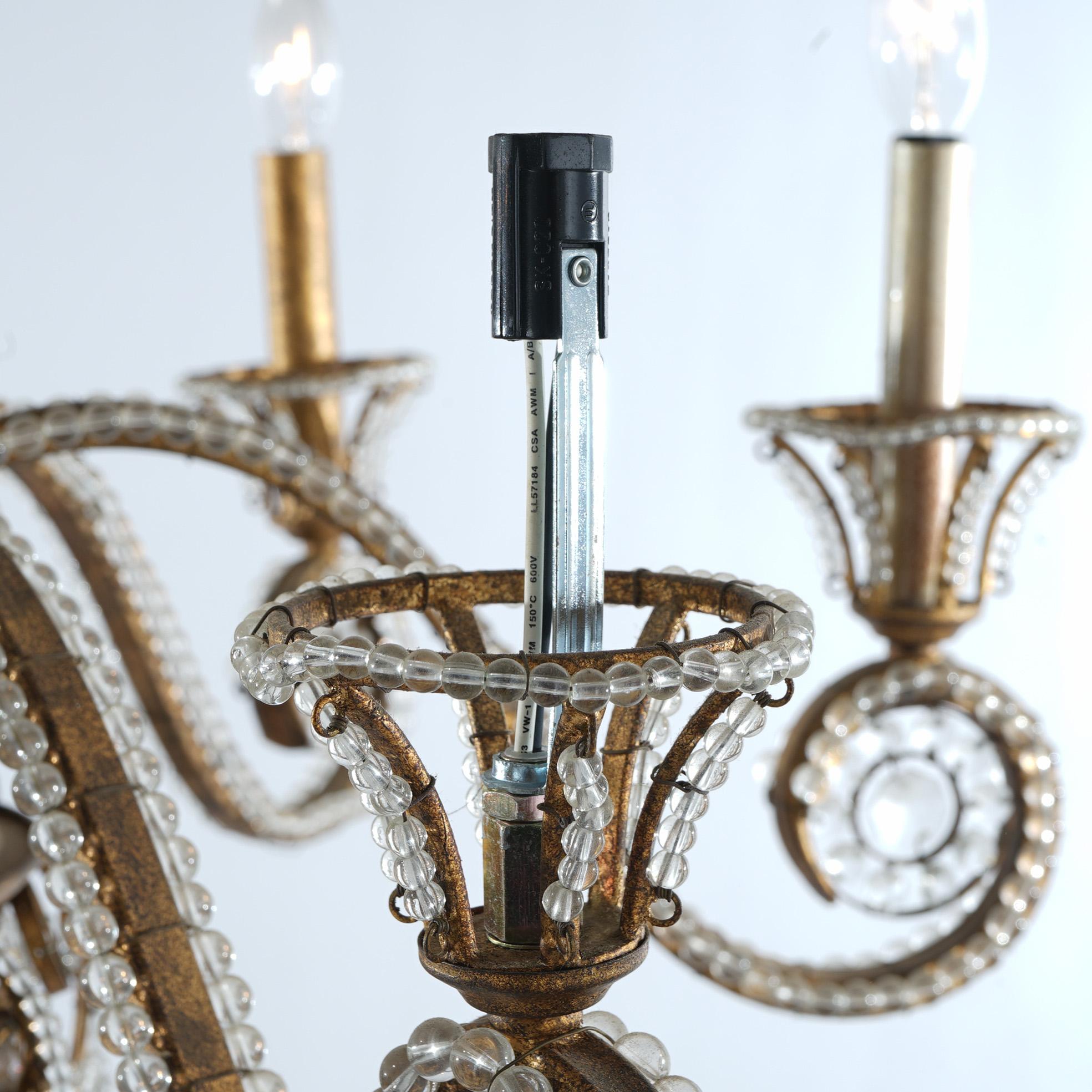 Italian Venetian Style Cut Crystal, Bead Glass & Gilt Metal Six Light Chandelier For Sale 7