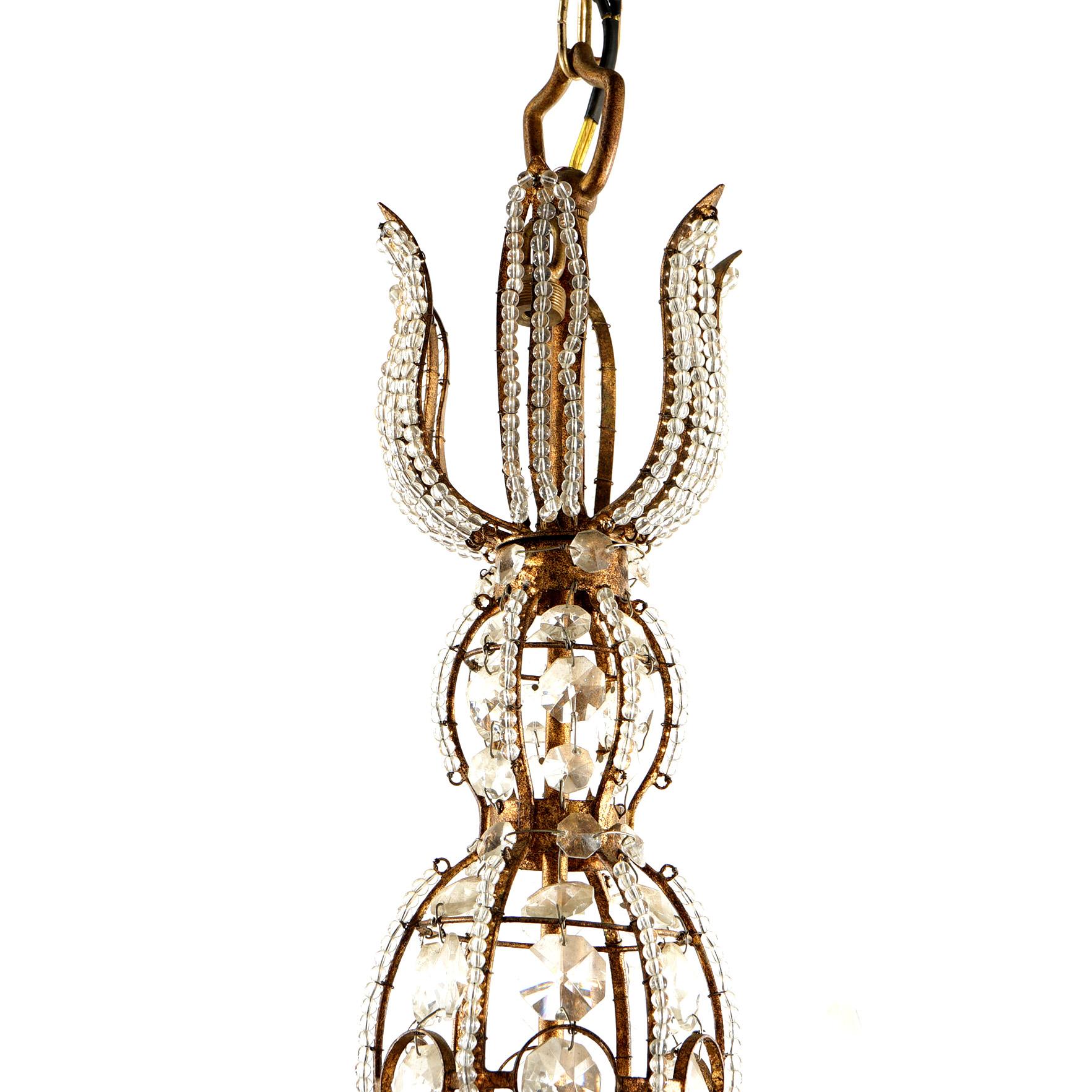 Italian Venetian Style Cut Crystal, Bead Glass & Gilt Metal Six Light Chandelier For Sale 3