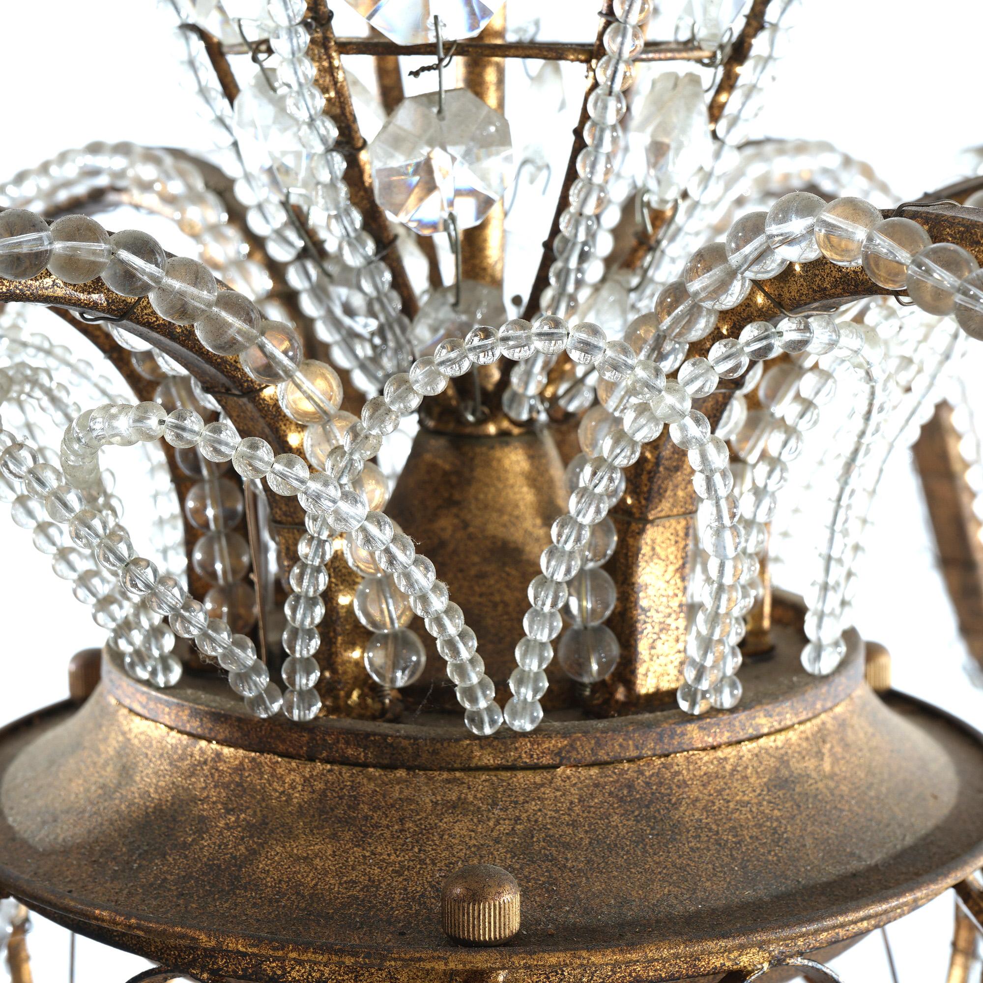 Italian Venetian Style Cut Crystal, Bead Glass & Gilt Metal Six Light Chandelier For Sale 4