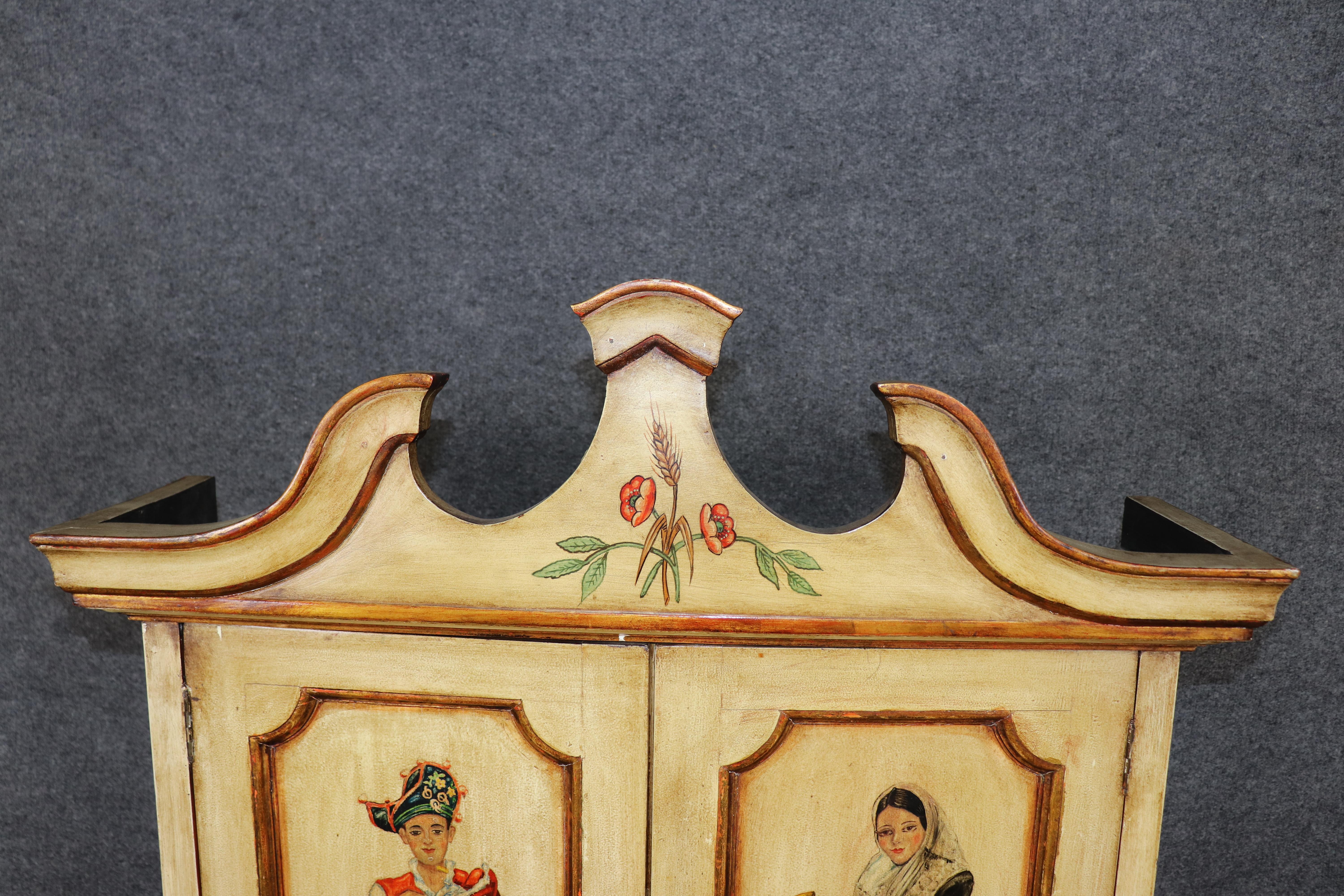 Italian Venetian Style Distressed Paint Decorated Secretary Desk C. 1950's For Sale 4