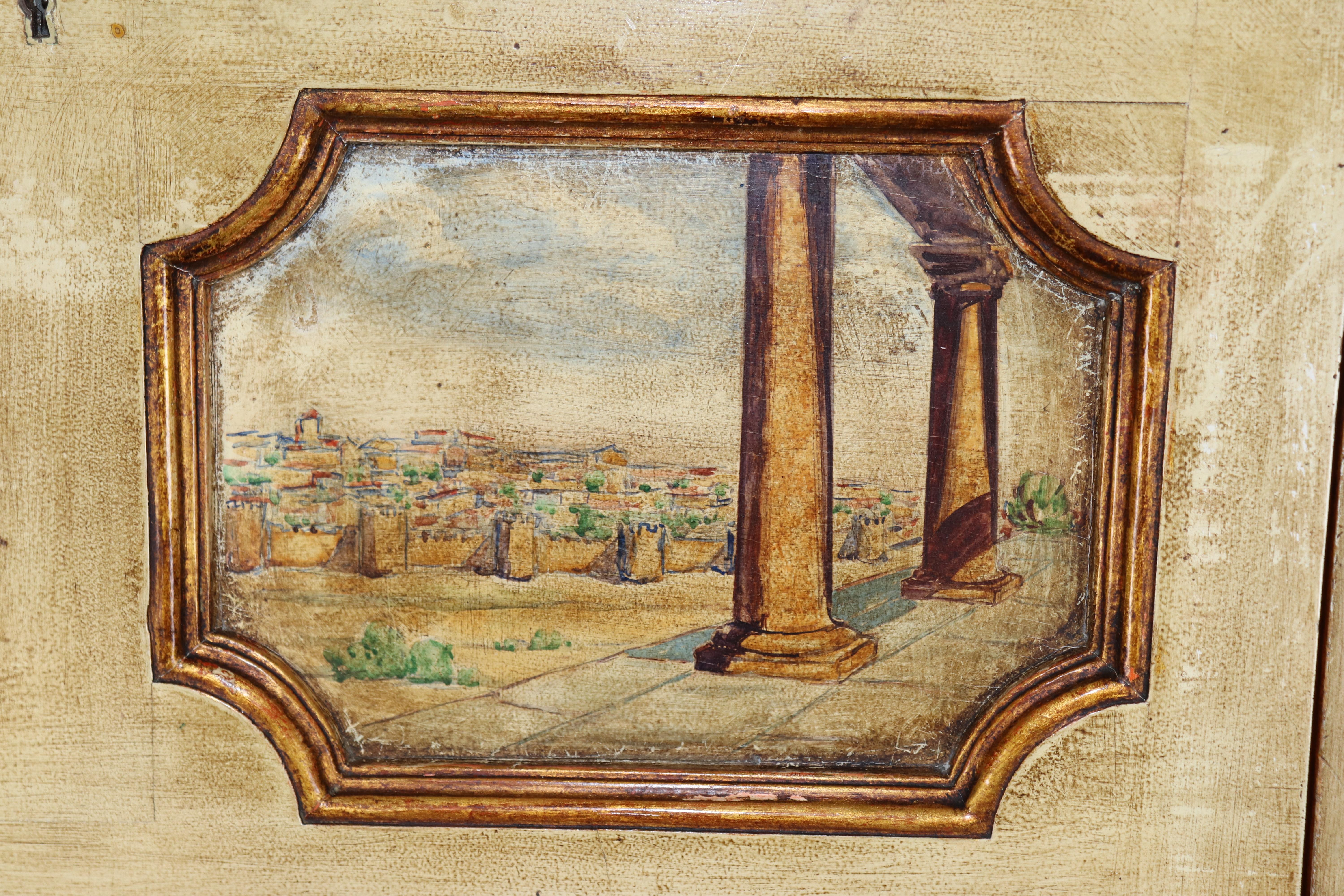 Italian Venetian Style Distressed Paint Decorated Secretary Desk C. 1950's For Sale 9