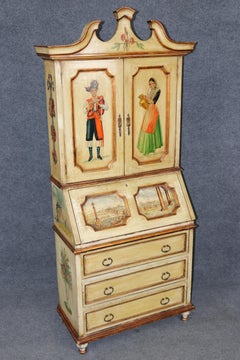 Italian Venetian Style Distressed Paint Decorated Secretary Desk C. 1950's