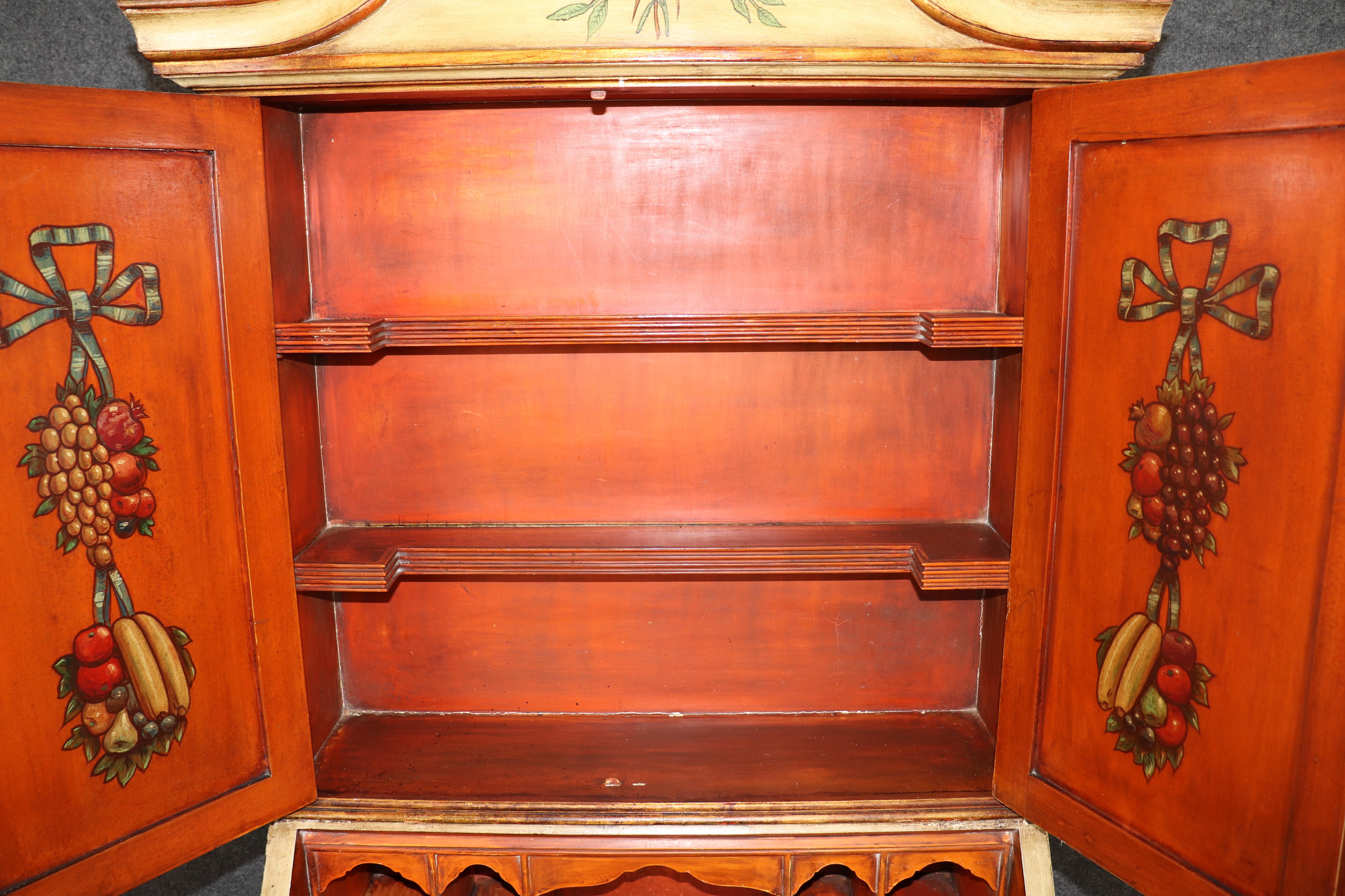 Metal Italian Venetian Style Distressed Paint Decorated Secretary Desk C. 1950's For Sale