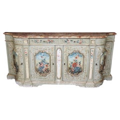 Italian Venetian Style Distressed Painted Sideboard with Faux Marble Top