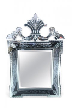 Italian Venetian Style Double Side Scroll Pediment Top Wall Mirror