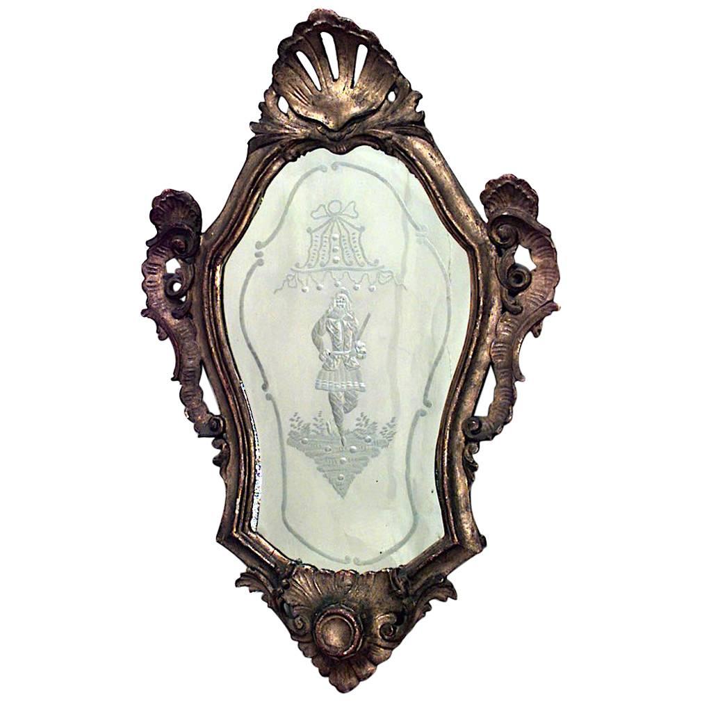 Italian Venetian Style Giltwood Etched Shell Design Wall Mirror