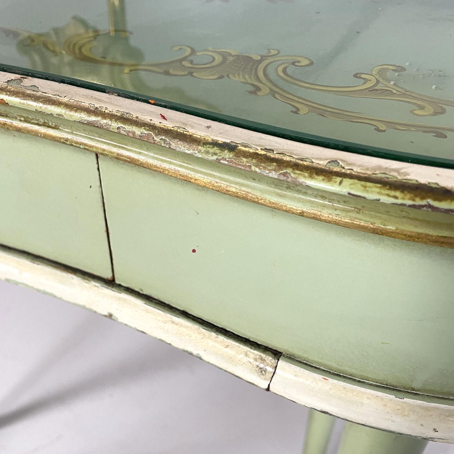 Italian Venetian style green and golden wood console with mirror, 1950s  For Sale 6