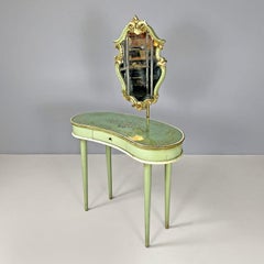 Italian Venetian style green and golden wood console with mirror, 1950s