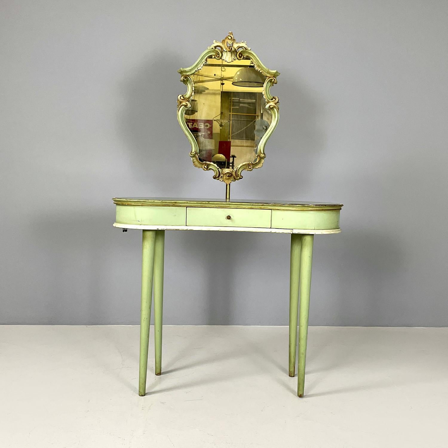 Mid-20th Century Italian Venetian style green and golden wood console with mirror, 1950s  For Sale