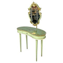 Italian Venetian style green and golden wood console with mirror, 1950s 