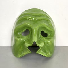 Italian Venetian style mask sculpture in green Murano glass by Venini, 1990s