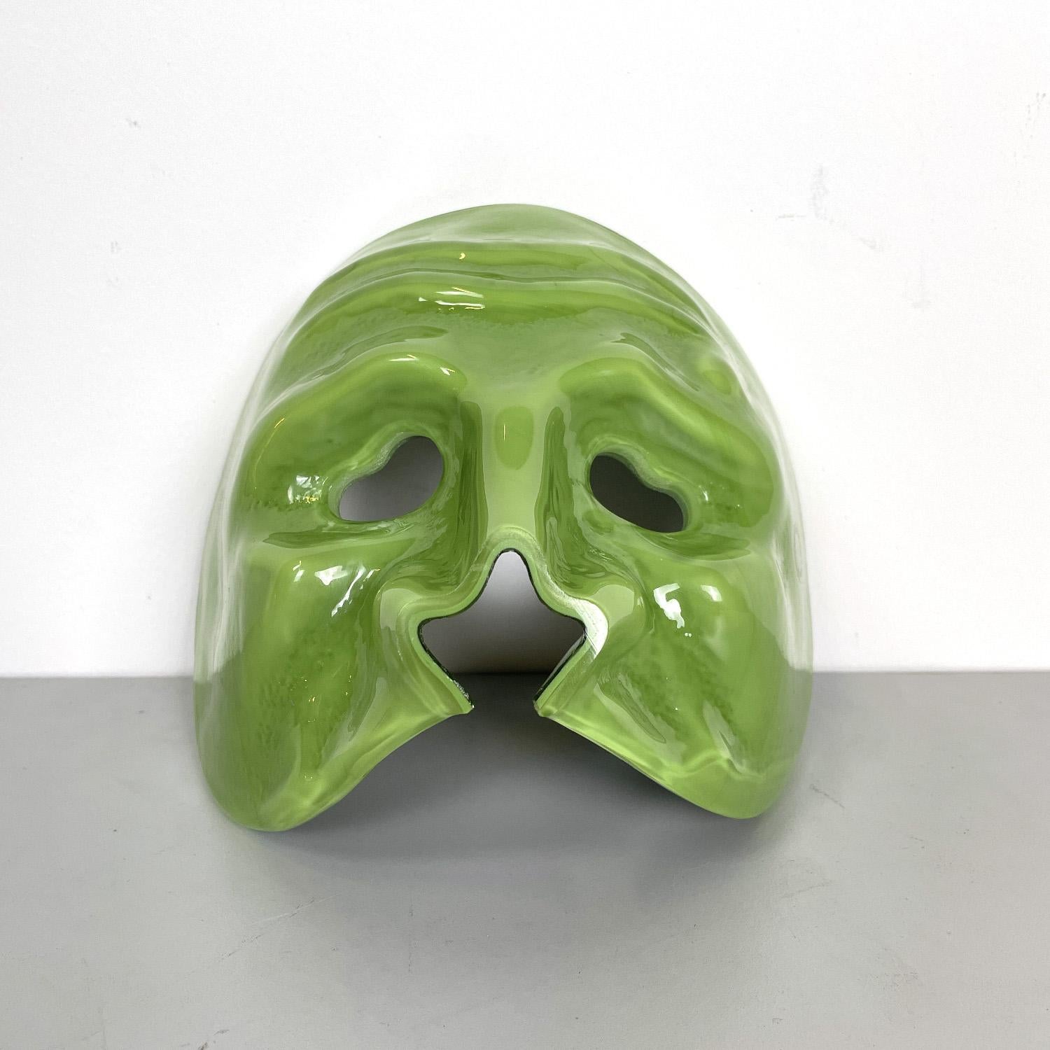 Late 20th Century Italian Venetian style mask sculpture in green Murano glass by Venini, 1990s