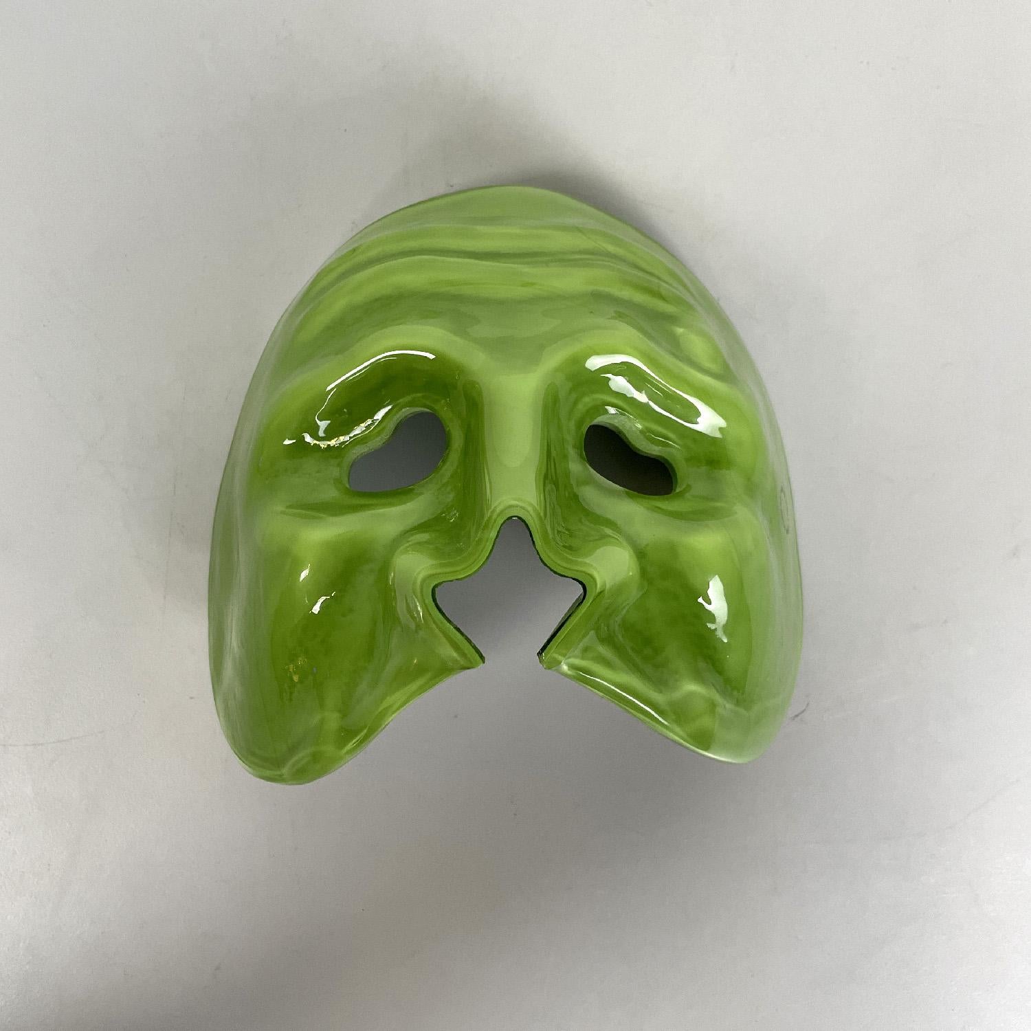 Murano Glass Italian Venetian style mask sculpture in green Murano glass by Venini, 1990s