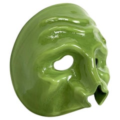 Italian Venetian style mask sculpture in green Murano glass by Venini, 1990s