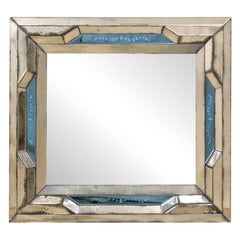 Antique Italian Venetian-Style Mirror w/ an Antiqued Mirror & Blue Accent Surround