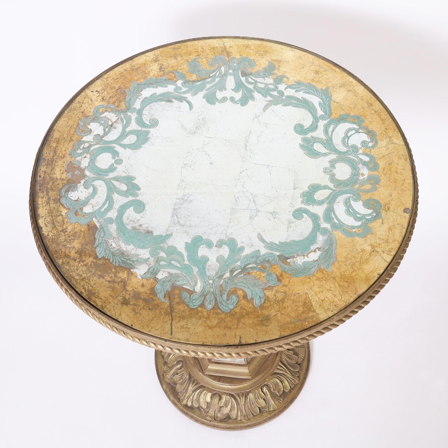 Pedestal o Mesa Redonda con Espejo Estilo Veneciano Italiano Regencia de Hollywood en venta
