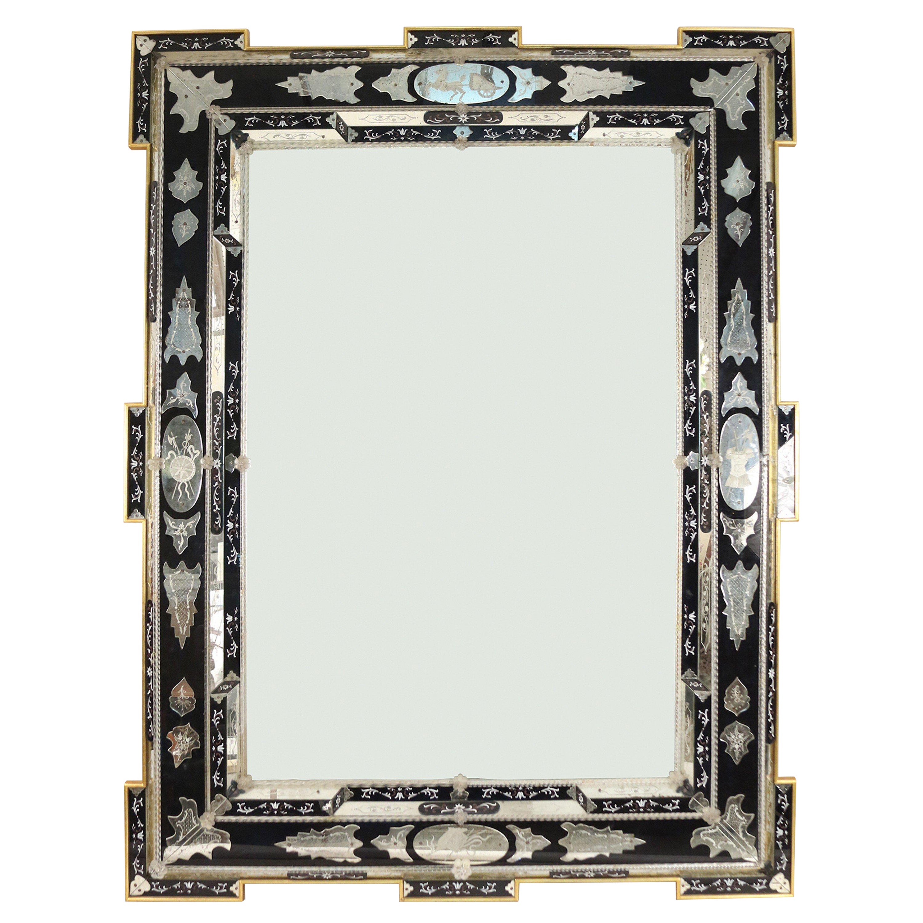 Italian Venetian Style Monumental Etched Glass Wall Mirror For Sale