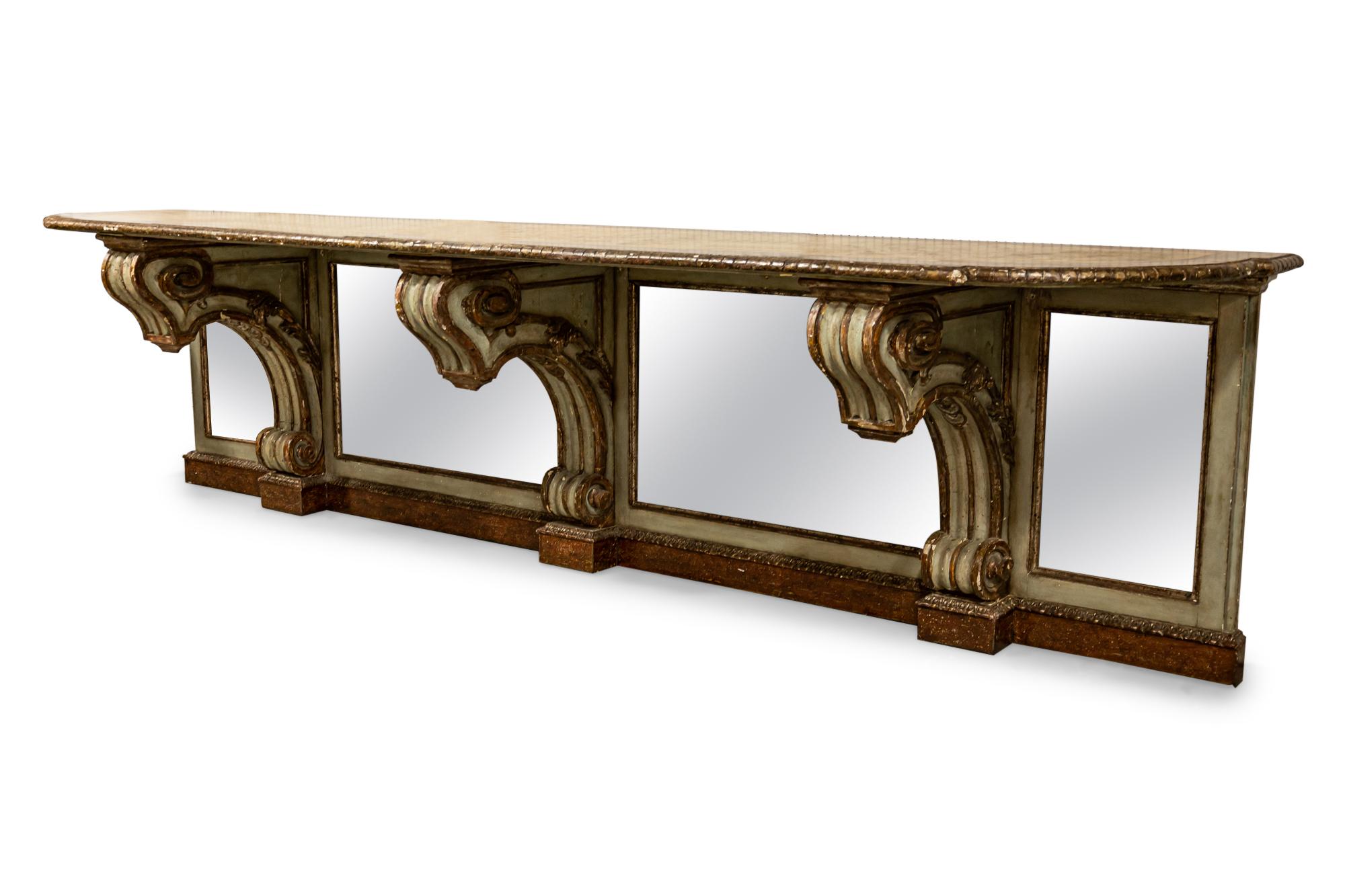 Italian Venetian Style Monumental Painted and Mirrored Console Table In Good Condition For Sale In New York, NY