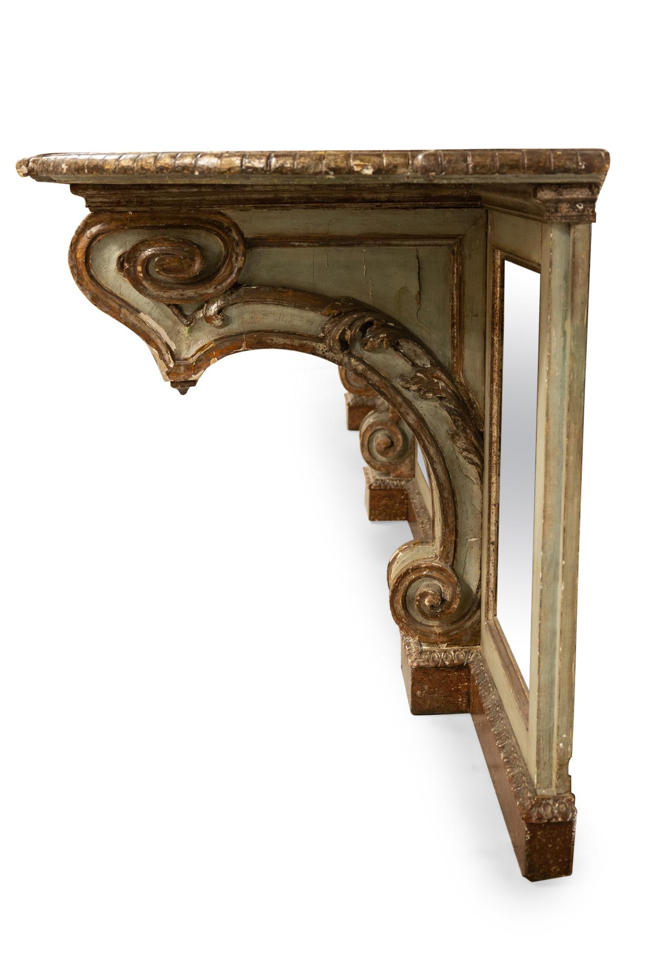 Miroir Table console monumentale peinte et miroir de style vénitien italien en vente