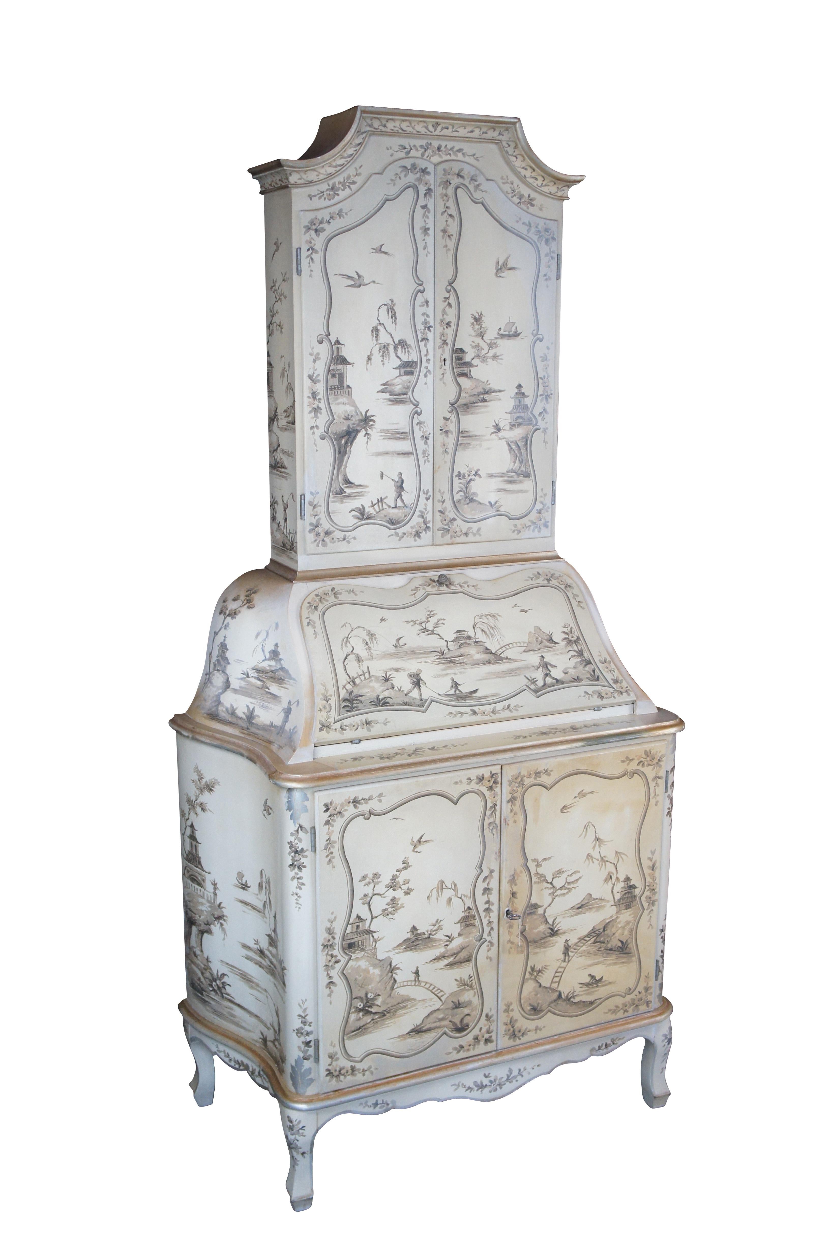 Italienisch venezianischen Stil Off White Chinoiserie Sekretär Schreibtisch Bücherregal Trumeau (Französische Provence)